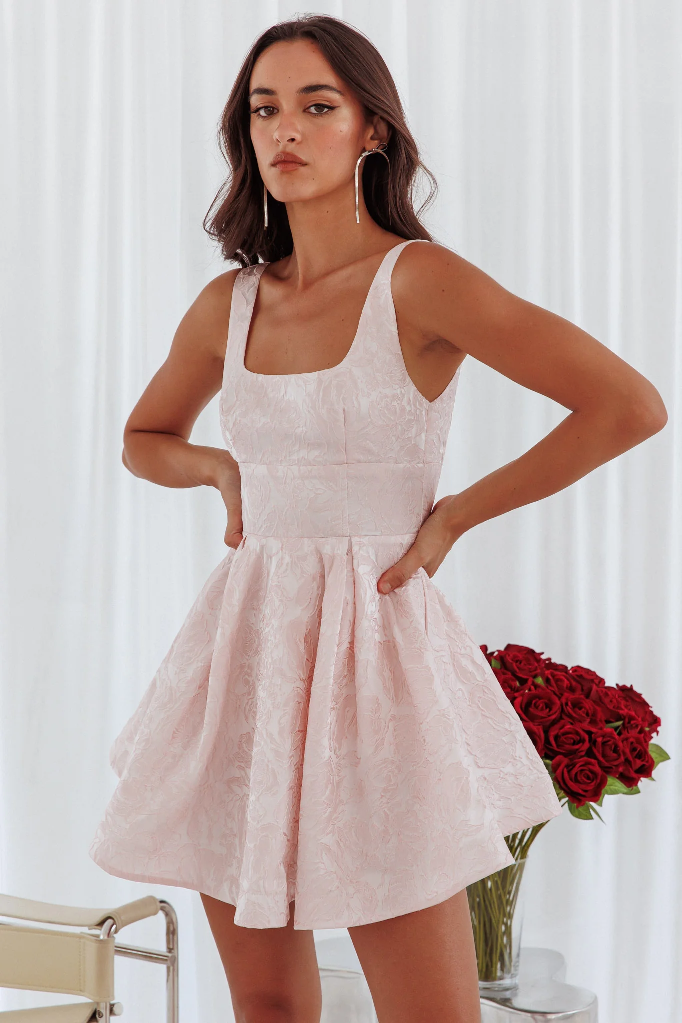 Belle Enchante Jacquard Mini Dress Pink - luluinthesky