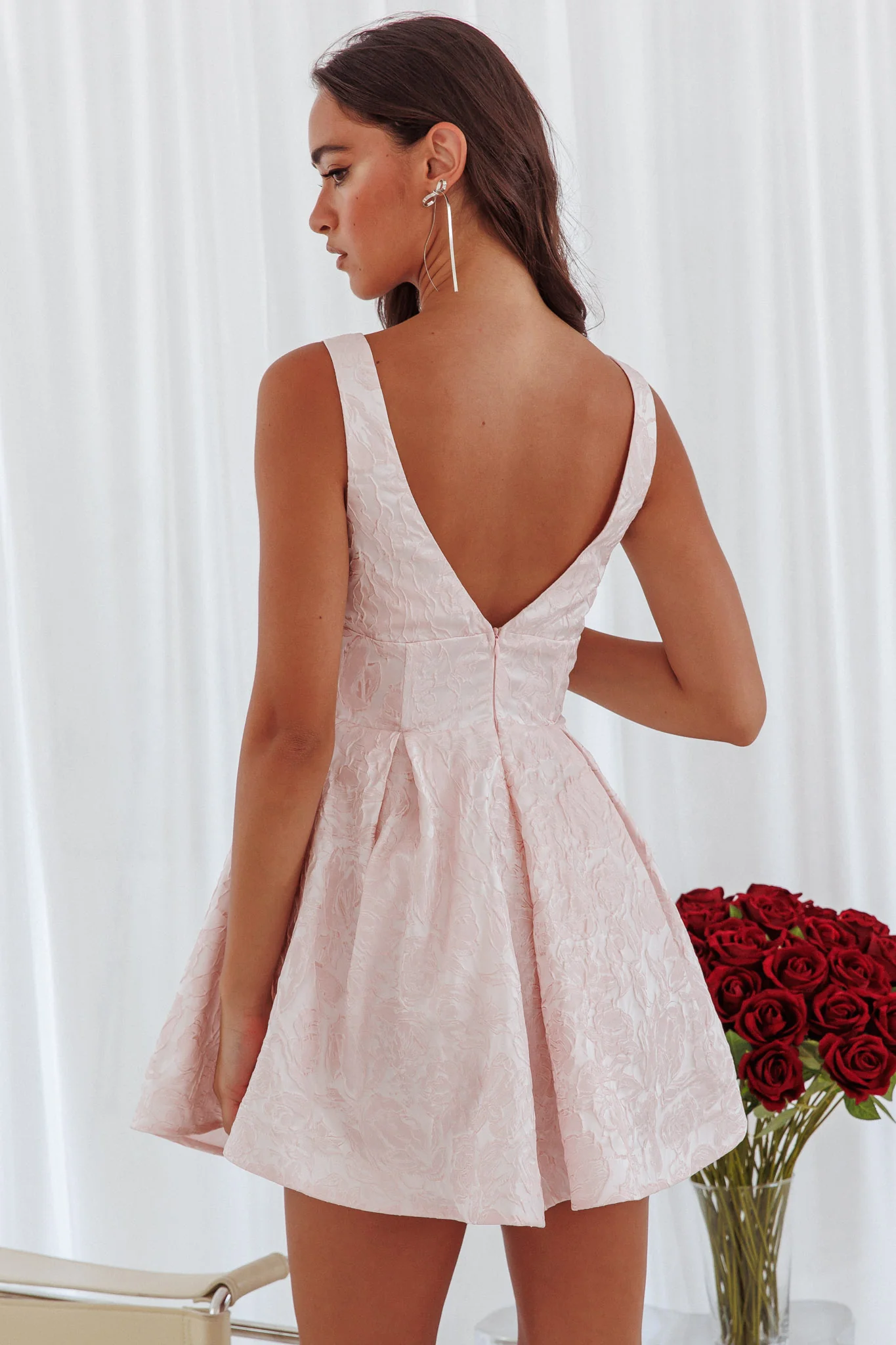 Belle Enchante Jacquard Mini Dress Pink - luluinthesky