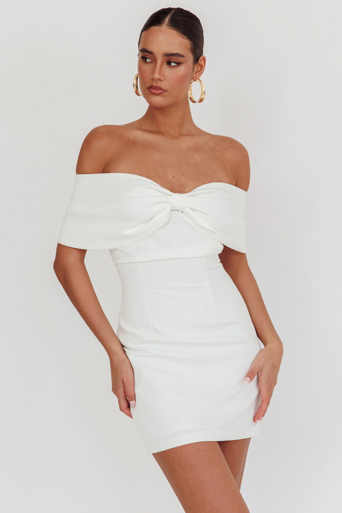 Sweet Caroline Off-Shoulder Bow Mini Dress White - luluinthesky