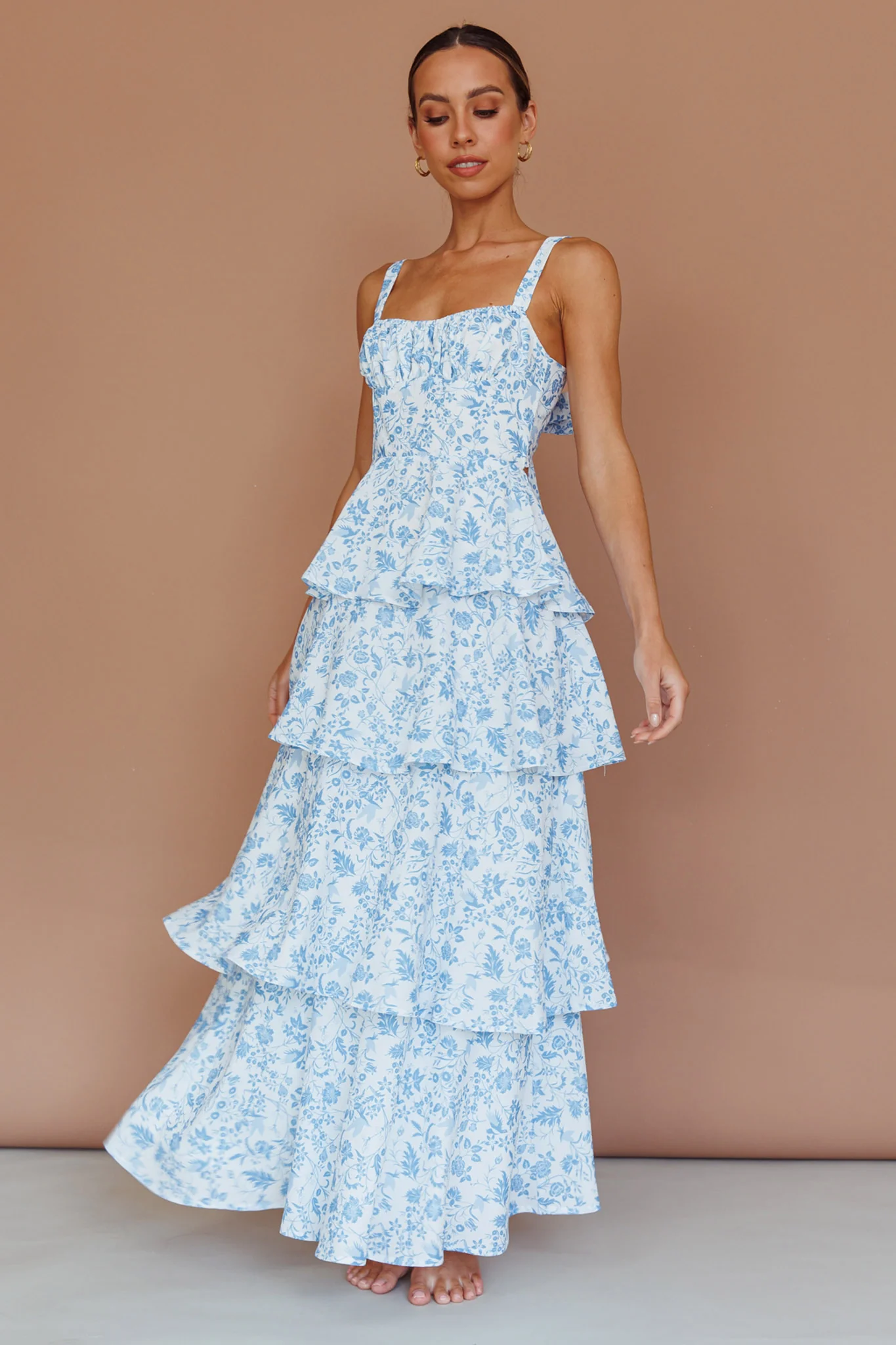 Provence Bloom Tiered Midi Dress Floral Blue - luluinthesky