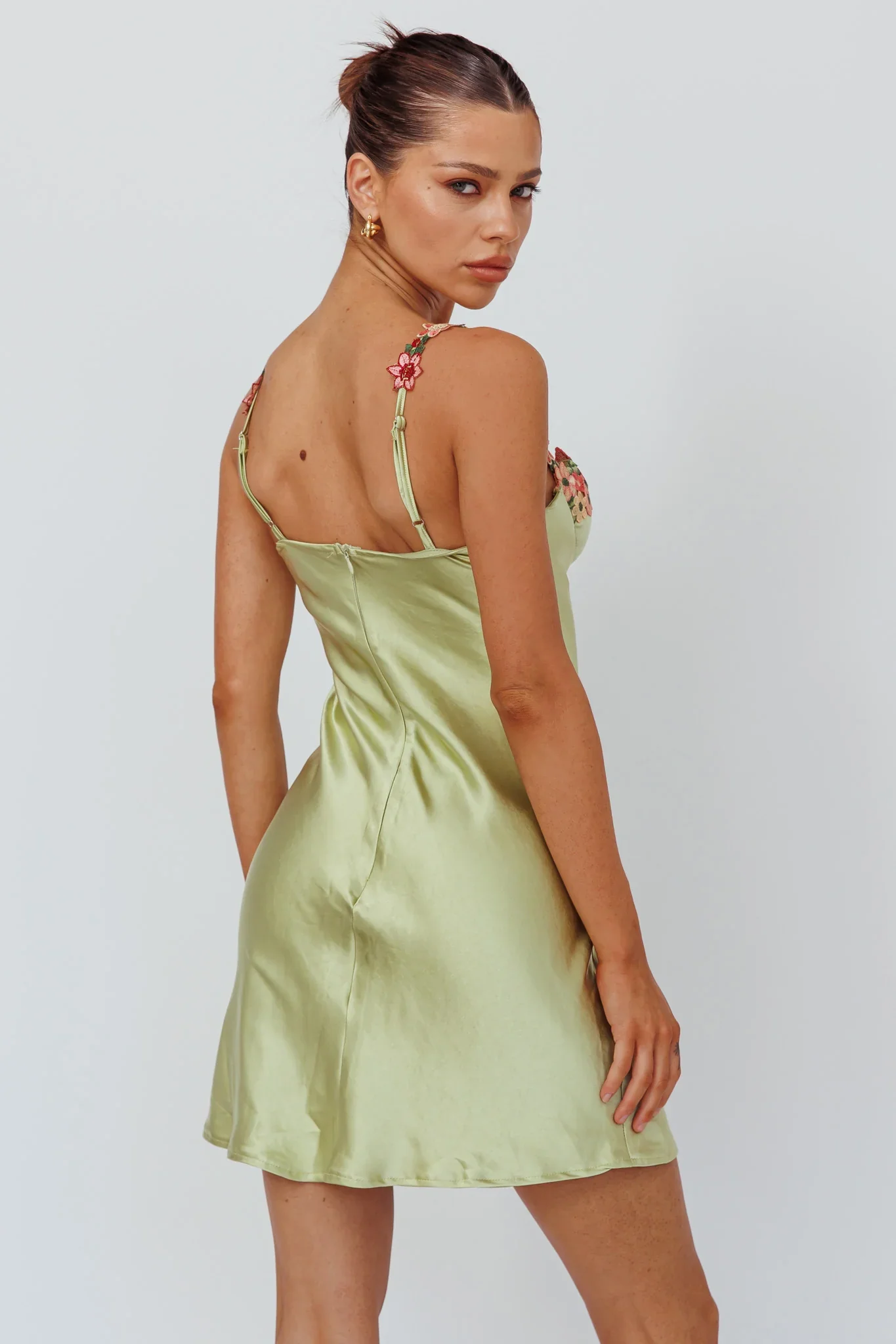 Rose Garden Floral Applique Mini Dress Lime - luluinthesky