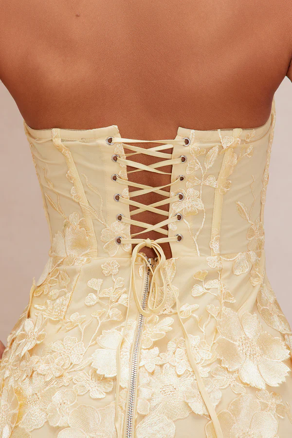 Marcella Embroidered A-Line Mini Dress - Yellow - luluinthesky