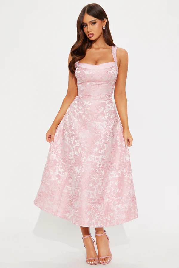 Building A Dynasty Jacquard Midi Dress - Pink - luluinthesky