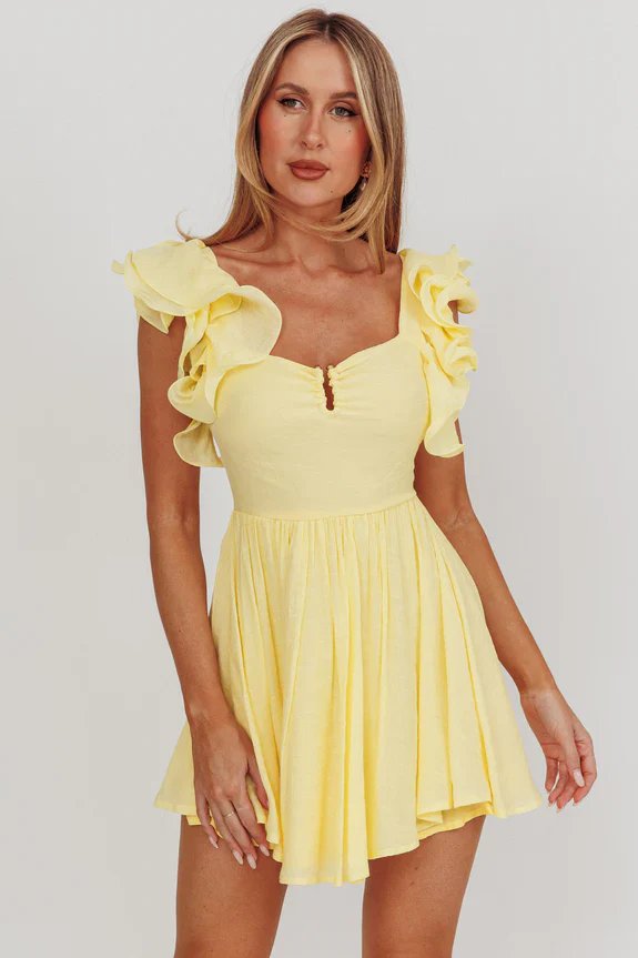 Sunday Dreams Ruffle Strap Mini Dress Yellow - luluinthesky