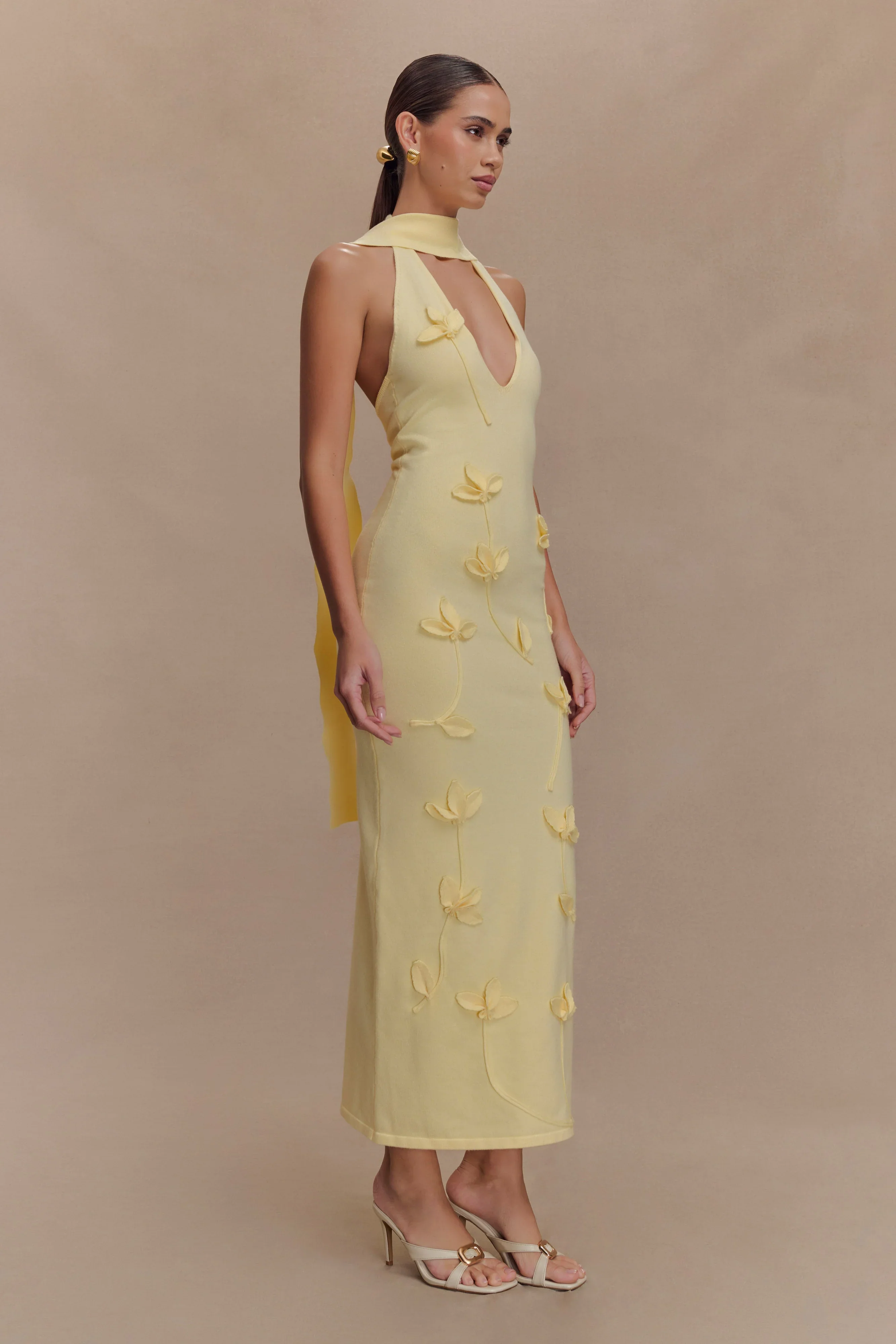 Wynn Floral Knit Midi Dress - Lemon - luluinthesky