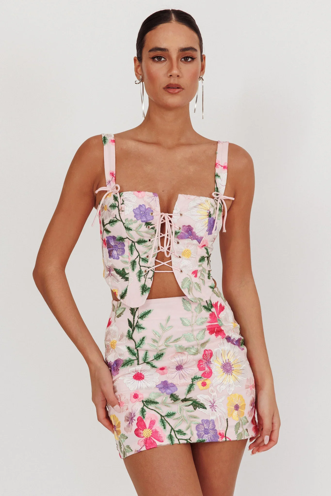 High Street Jacquard Mini Skirt Floral Multi - luluinthesky