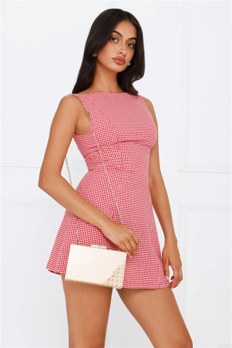 Dream Paddock Gingham Mini Dress Red - luluinthesky