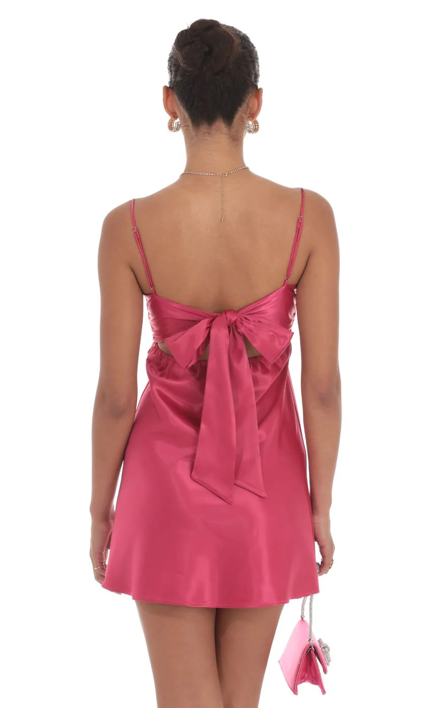 Satin Sweetheart Neck Dress in Berry Pink - luluinthesky