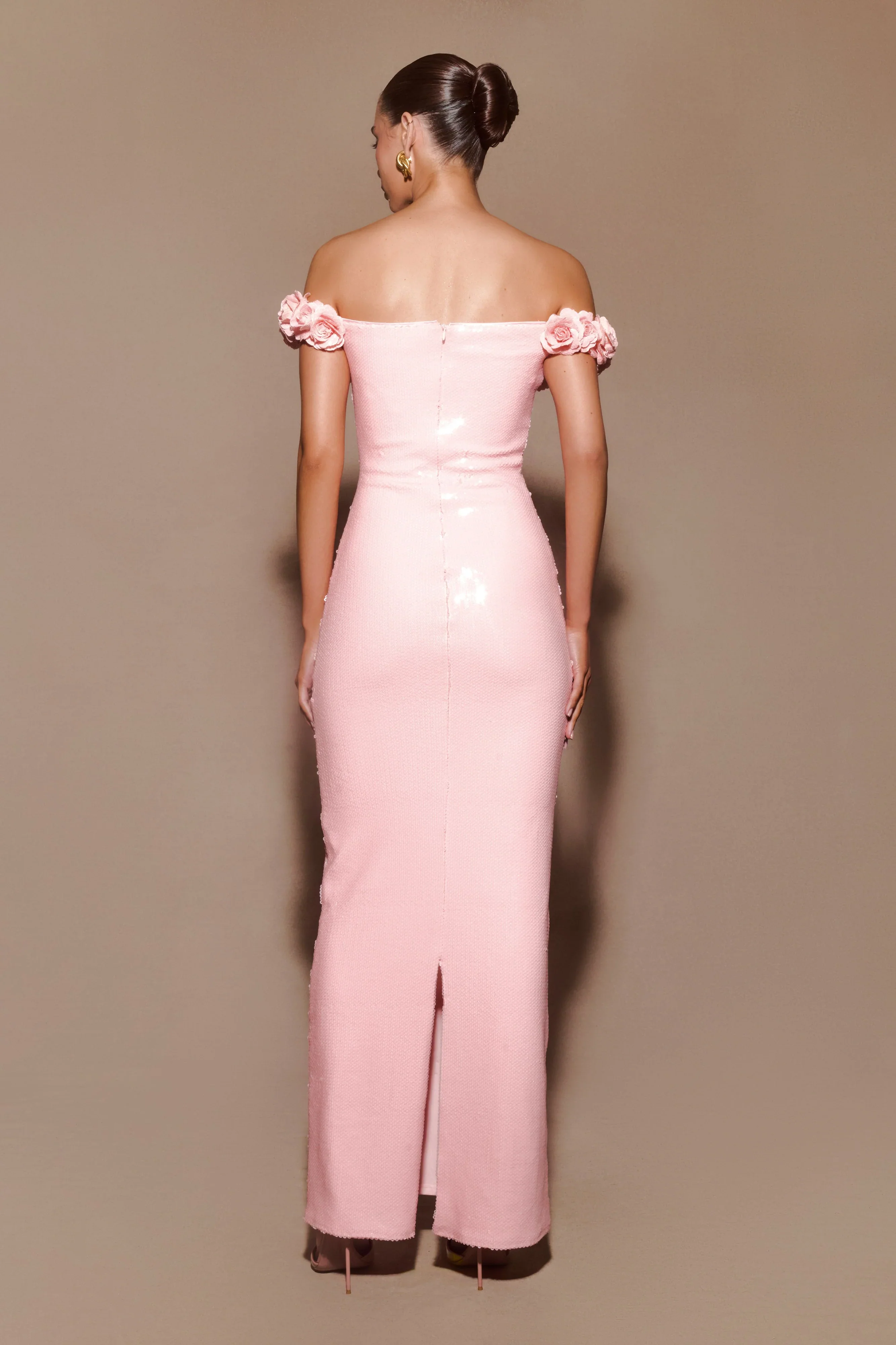 Carrie Sequin Rose Maxi Dress - Pale Pink - luluinthesky