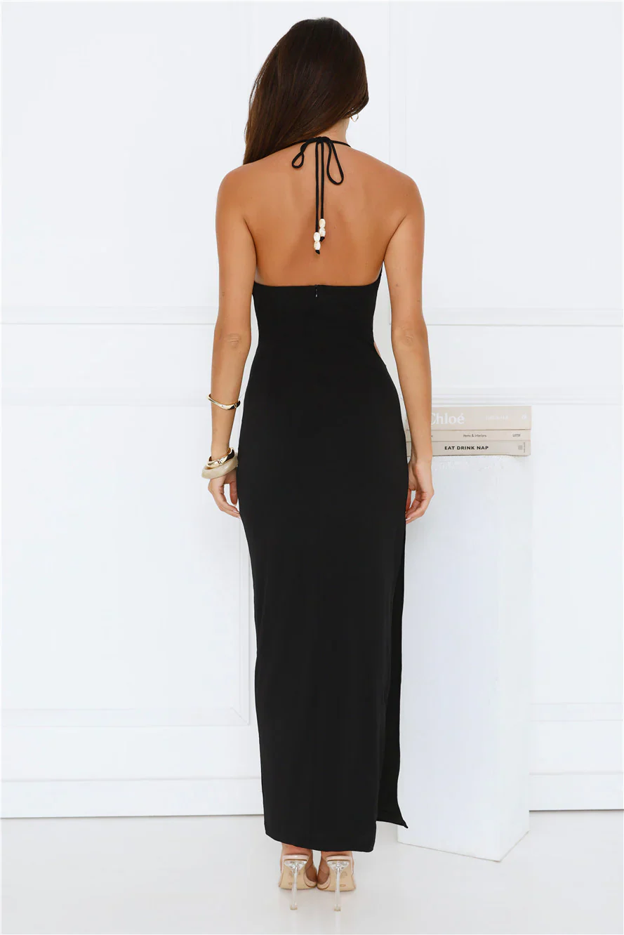 South Of France Halter Maxi Dress Black - luluinthesky