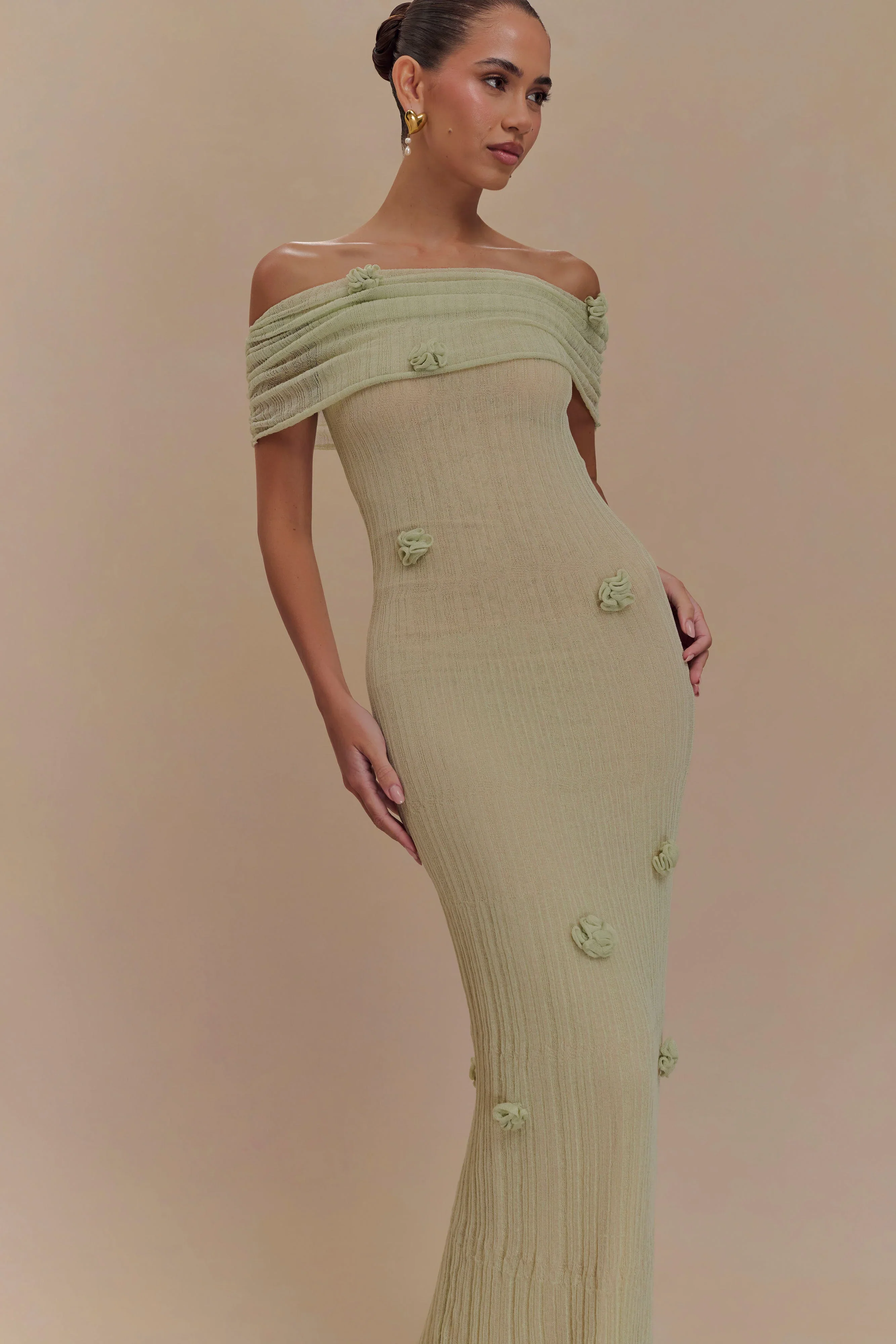 Brynn Orchid Knit Maxi Dress - Pastel Green - luluinthesky