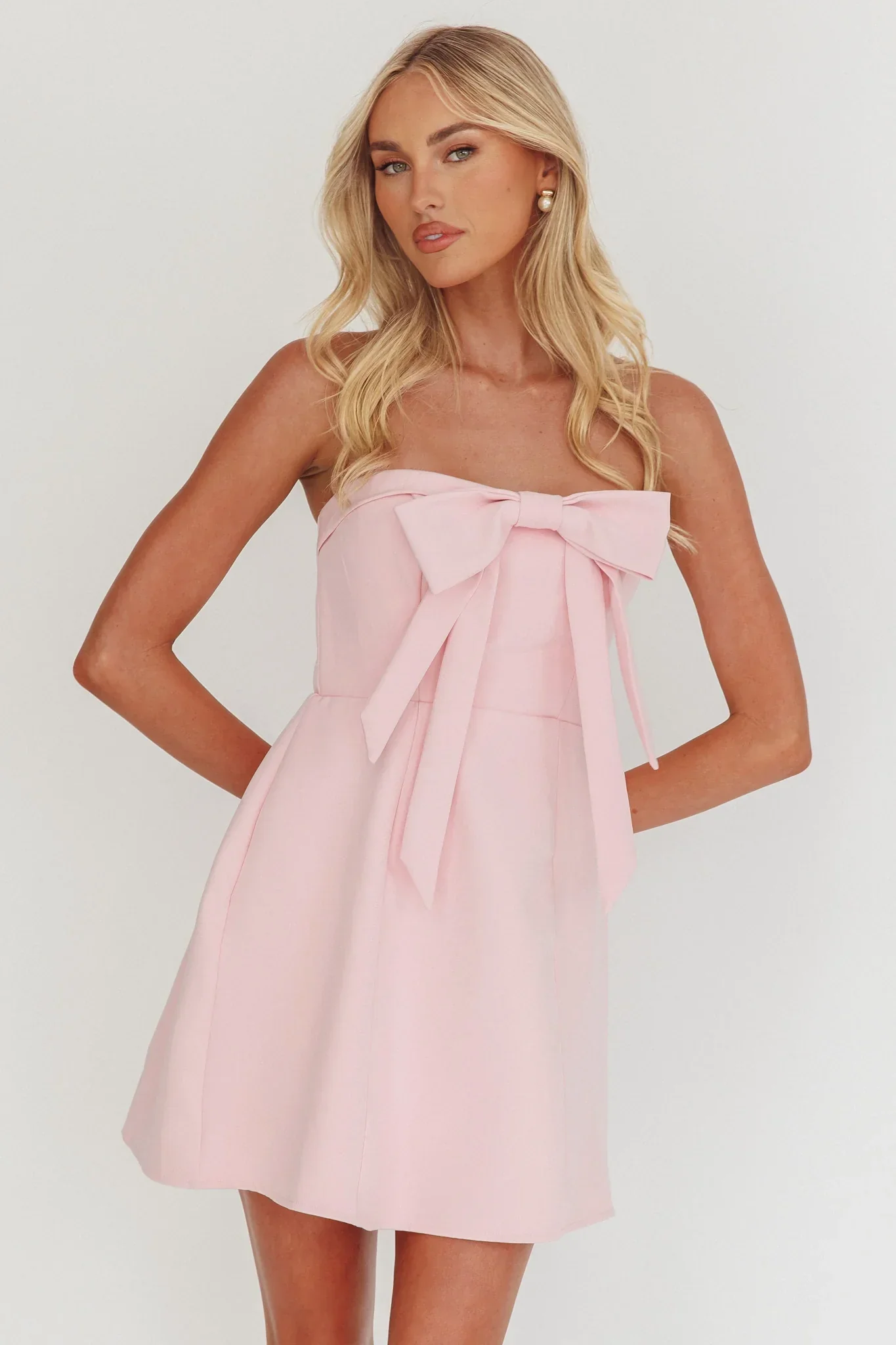 Lollipop Strapless Bow Bust Mini Dress Pink Sorbet - luluinthesky