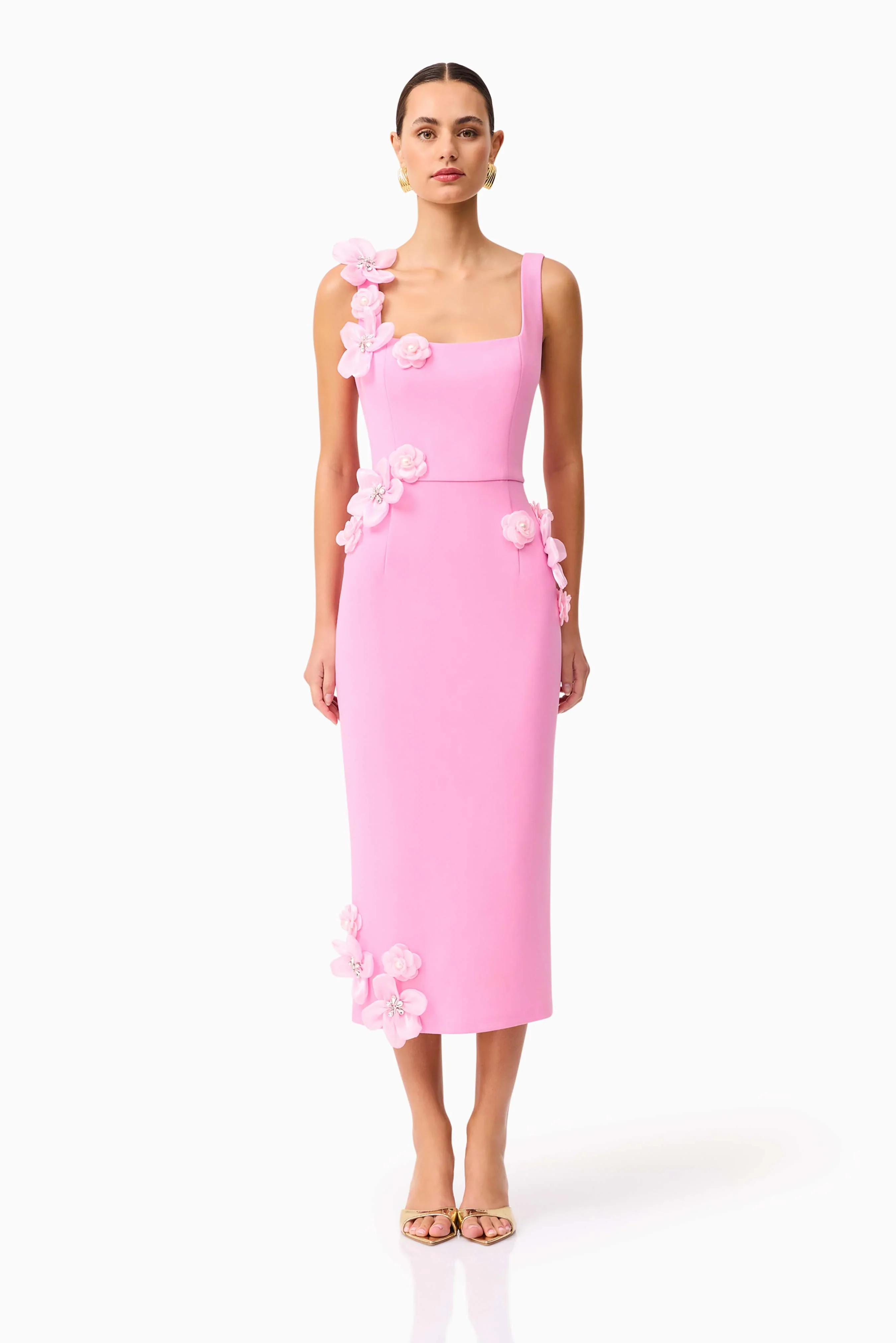 Chantelle 3D Midi Dress in Pink - luluinthesky