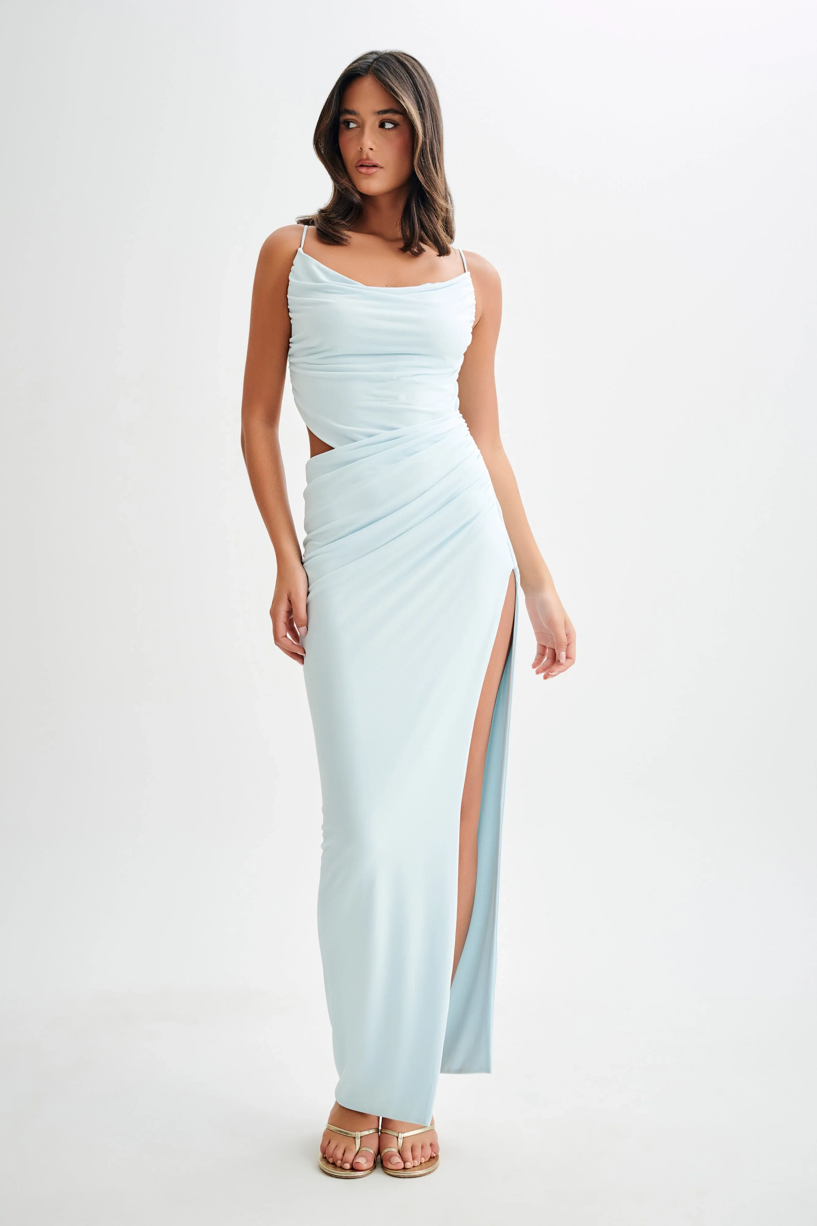 Jemma Draped Slinky Maxi Dress - Sky Blue - luluinthesky