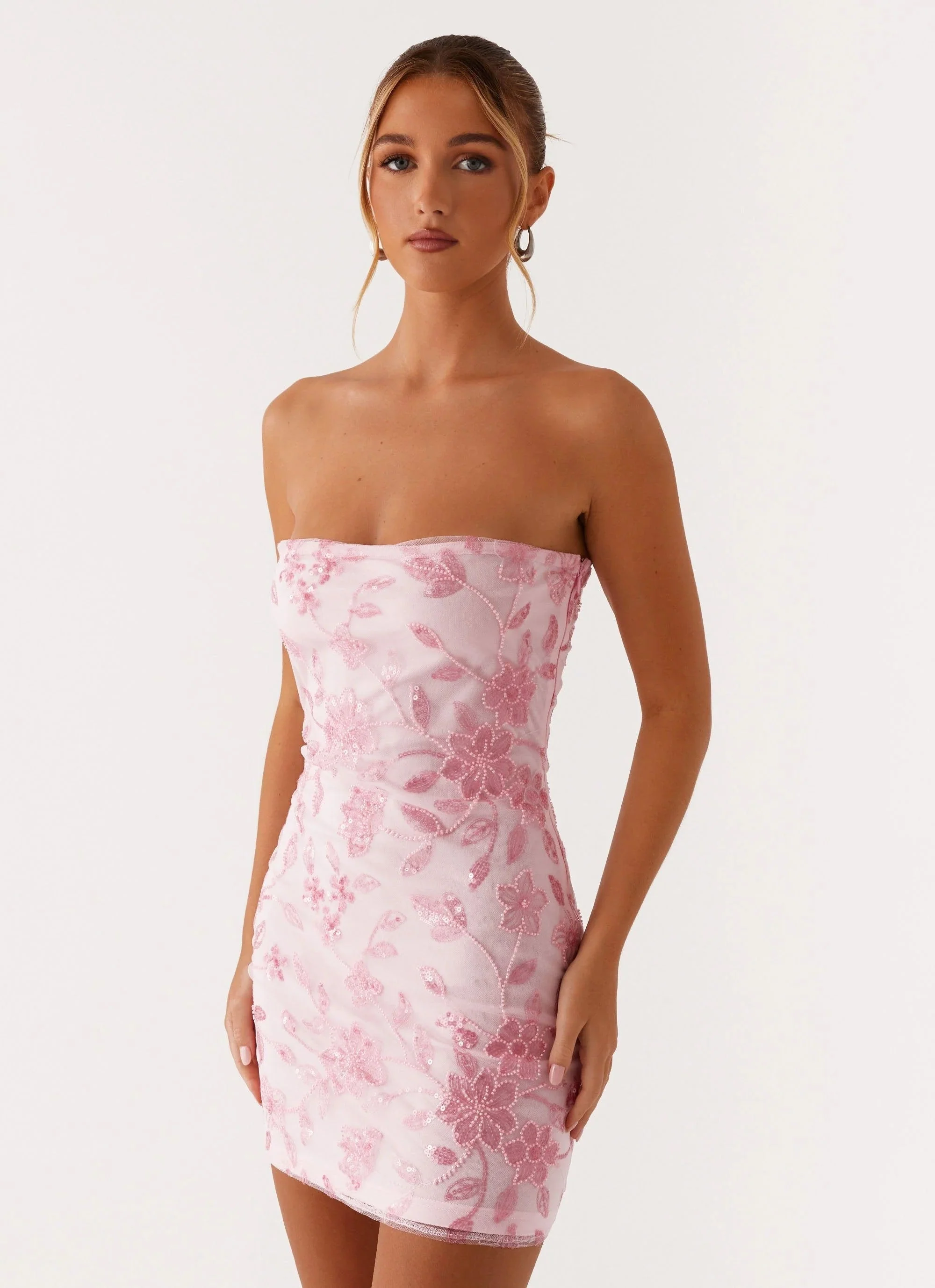 Moorey Beaded Mini Dress - Pink - luluinthesky
