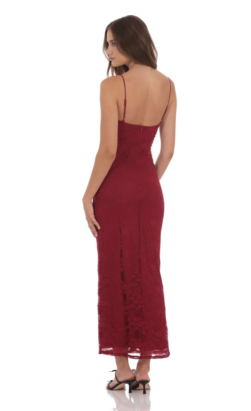Lace Contour Maxi Dress in Red - luluinthesky