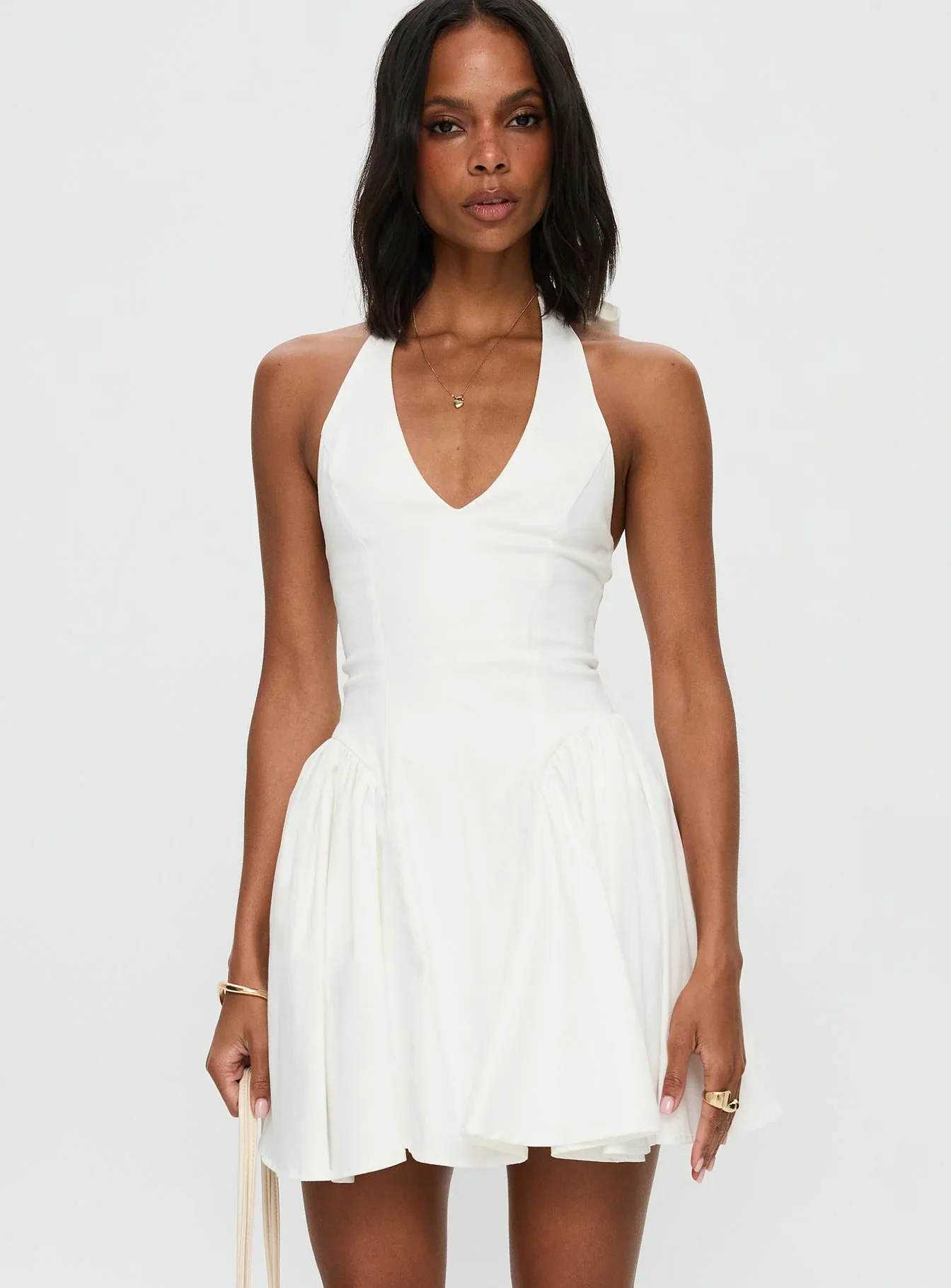 Karisse Halter Mini Dress White - luluinthesky