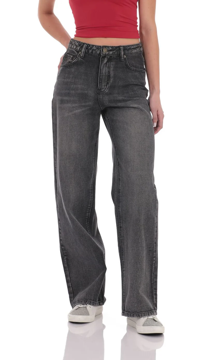 High Rise Wide Leg Jeans in Faded Black - luluinthesky