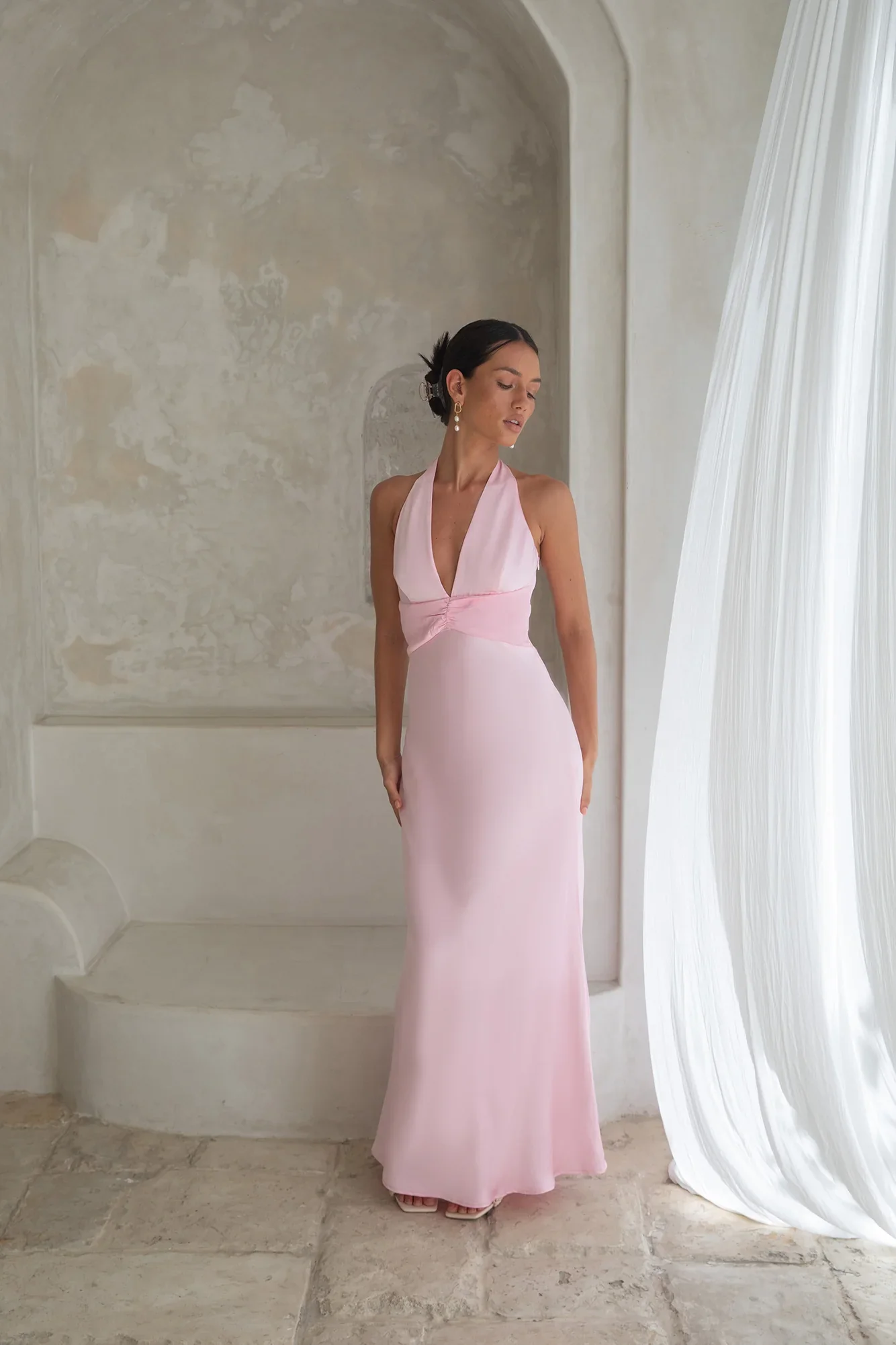 Destinations Halter Maxi Dress Pink - luluinthesky