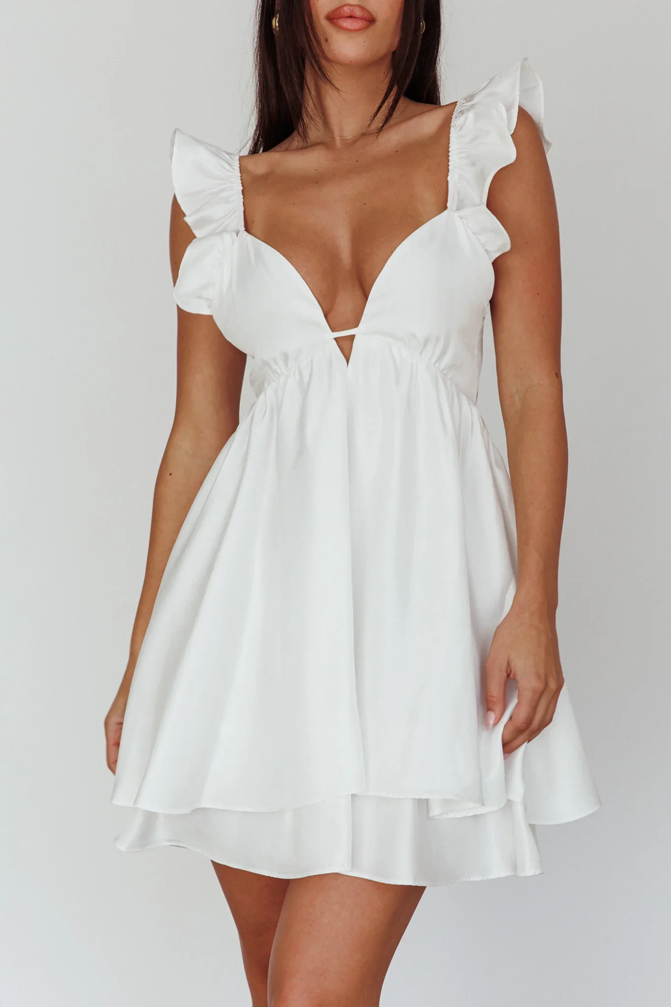 Siren Song Frill Strap Mini Dress White - luluinthesky