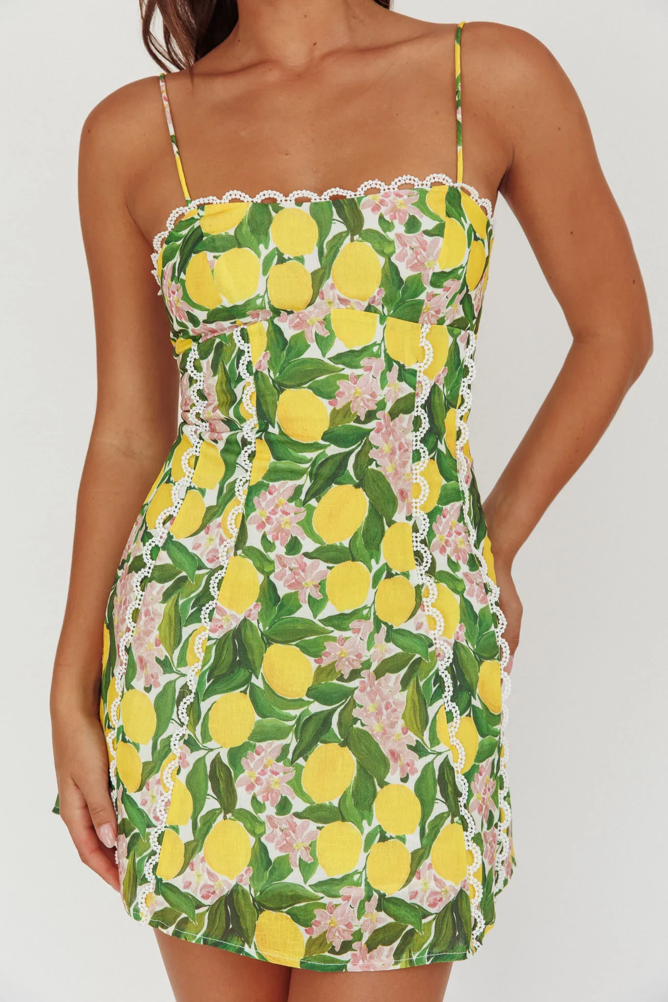 Chamberlain Scallop Trim Mini Dress Citrus Lemon - luluinthesky