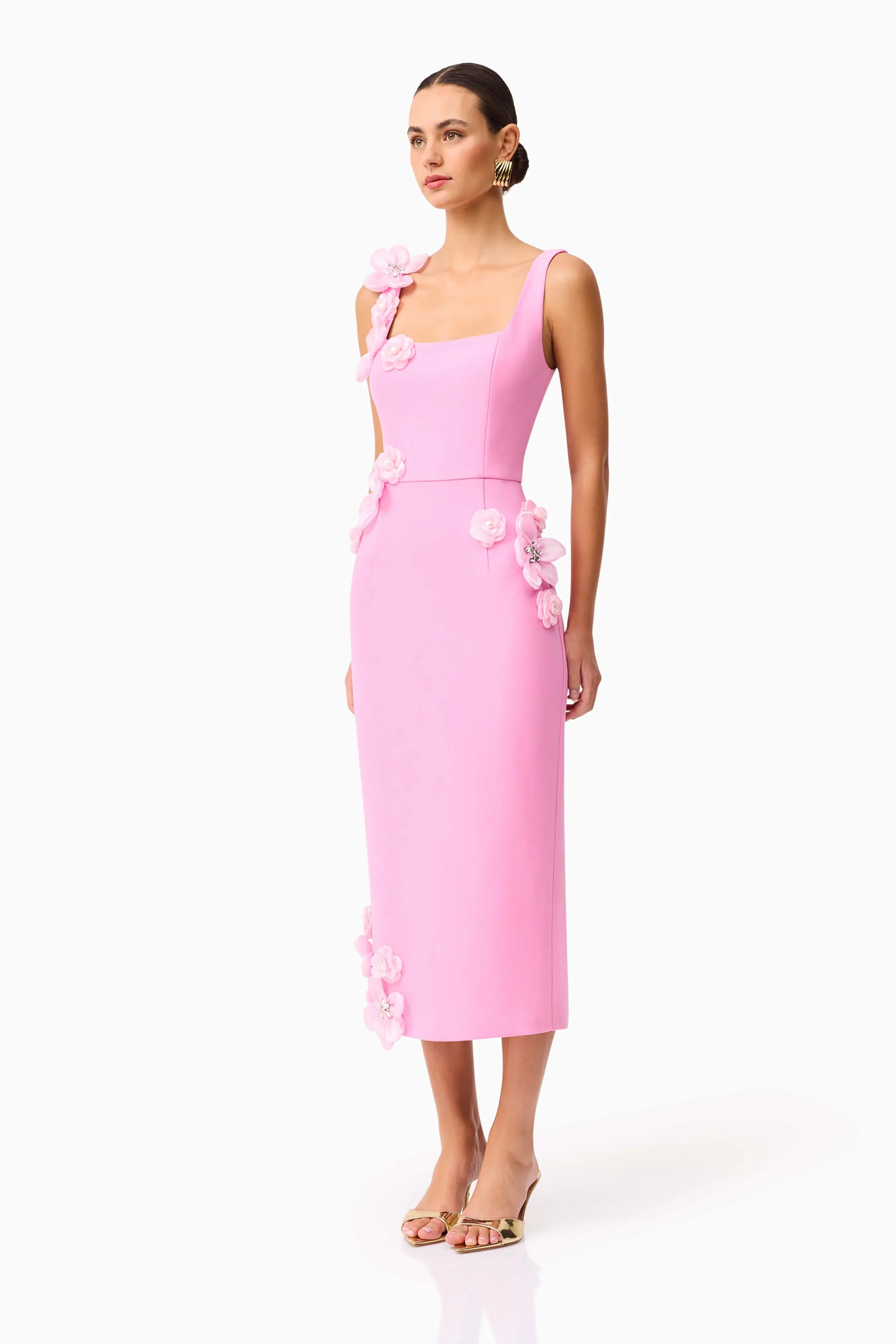Chantelle 3D Midi Dress in Pink - luluinthesky