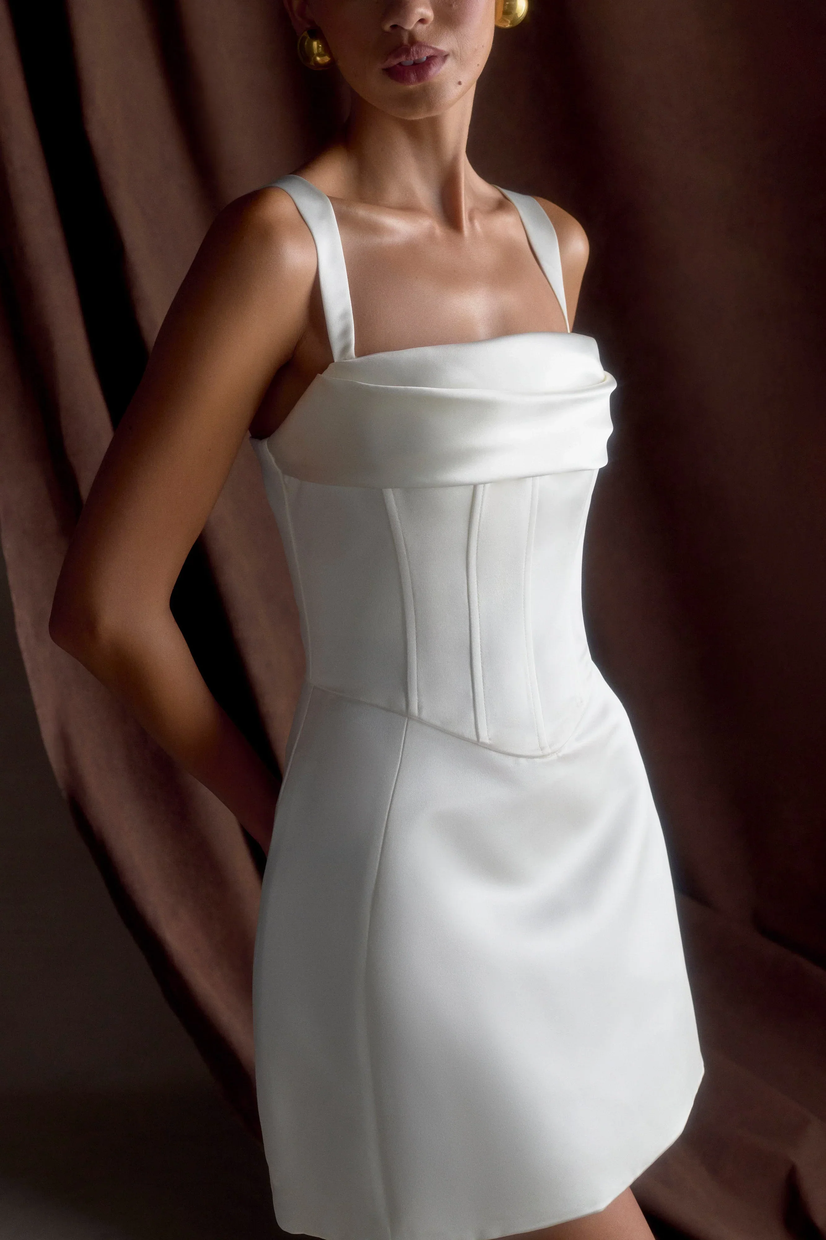 Isabel Satin Corset Mini Dress - White - luluinthesky