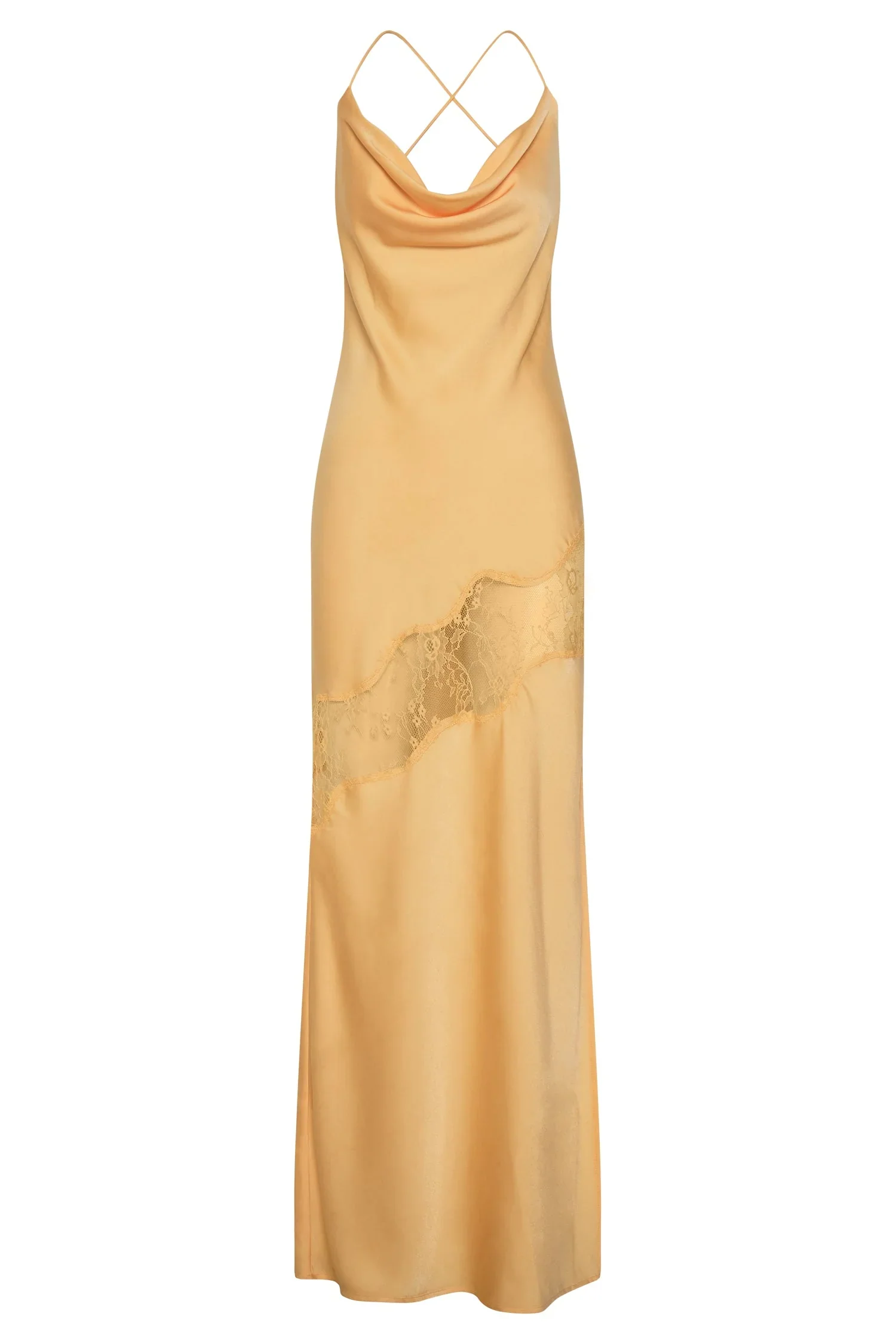 Chandra Lace Detail Satin Maxi Dress - Lemon - luluinthesky