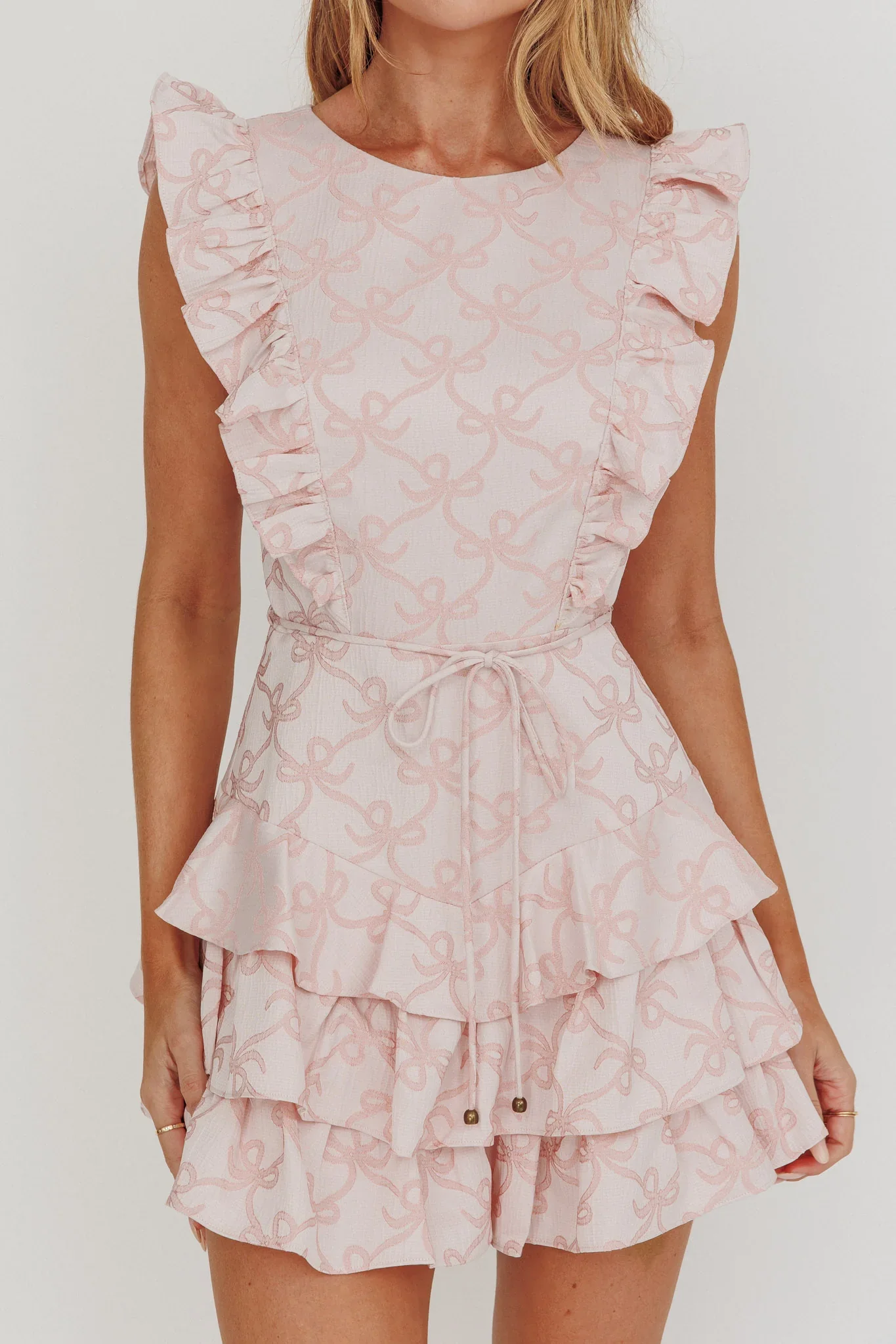 Weekend Muse Sleeveless Layered Frill Romper Pink - luluinthesky