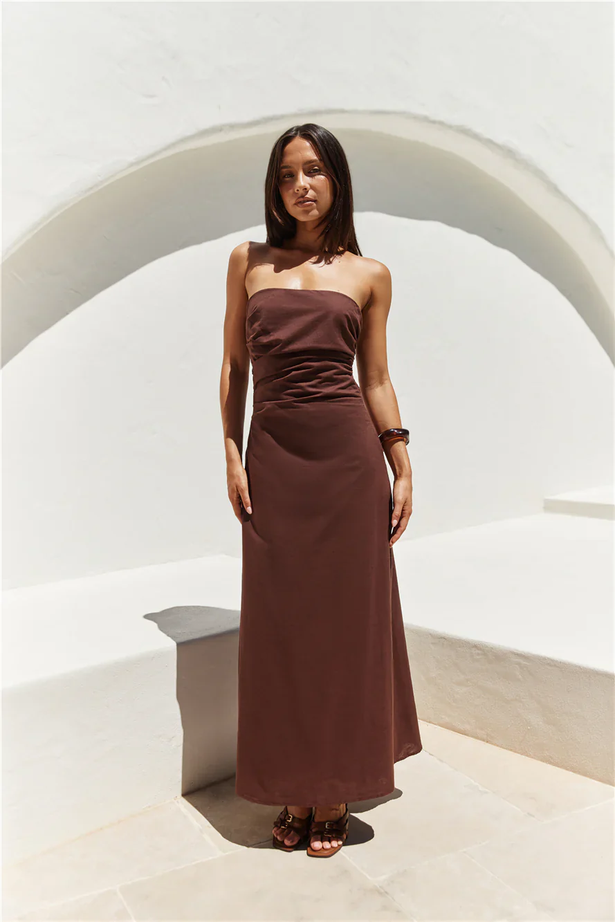 Yasmin Strapless Maxi Dress Brown - luluinthesky