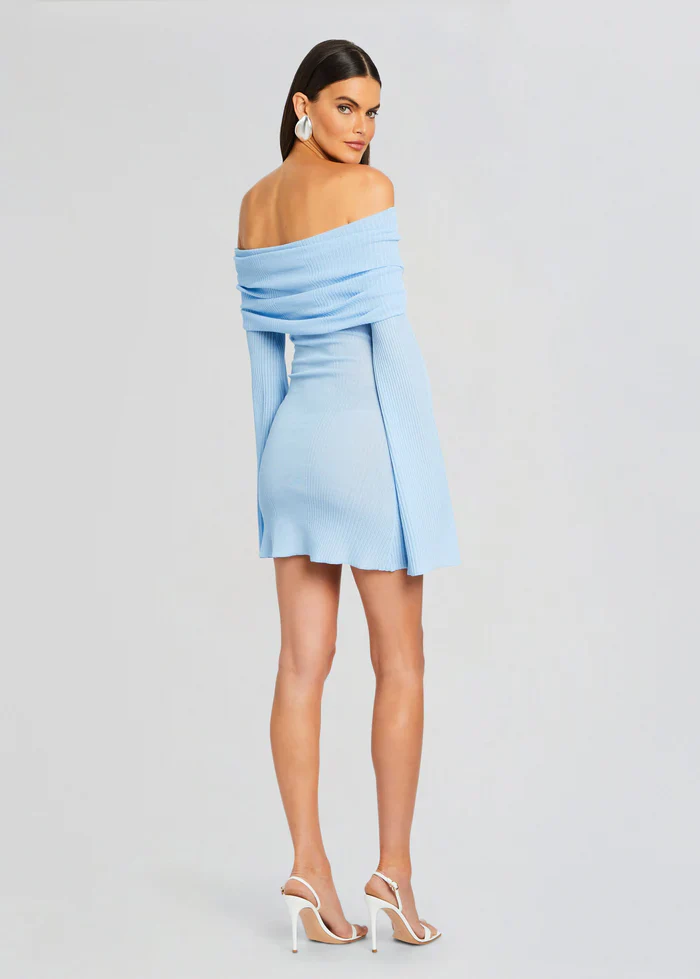 Galli Rib Knit Mini Dress Powder Blue - luluinthesky