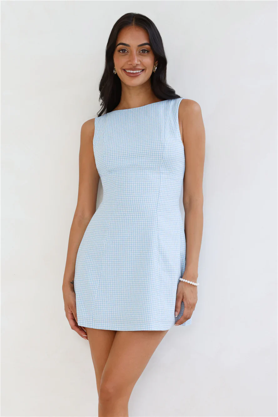 Dream Paddock Gingham Mini Dress Blue - luluinthesky