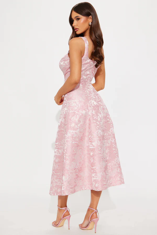 Building A Dynasty Jacquard Midi Dress - Pink - luluinthesky