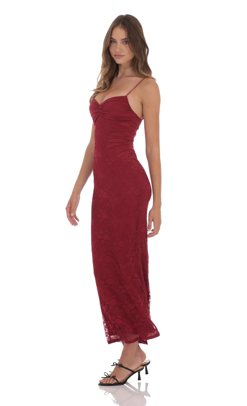 Lace Contour Maxi Dress in Red - luluinthesky