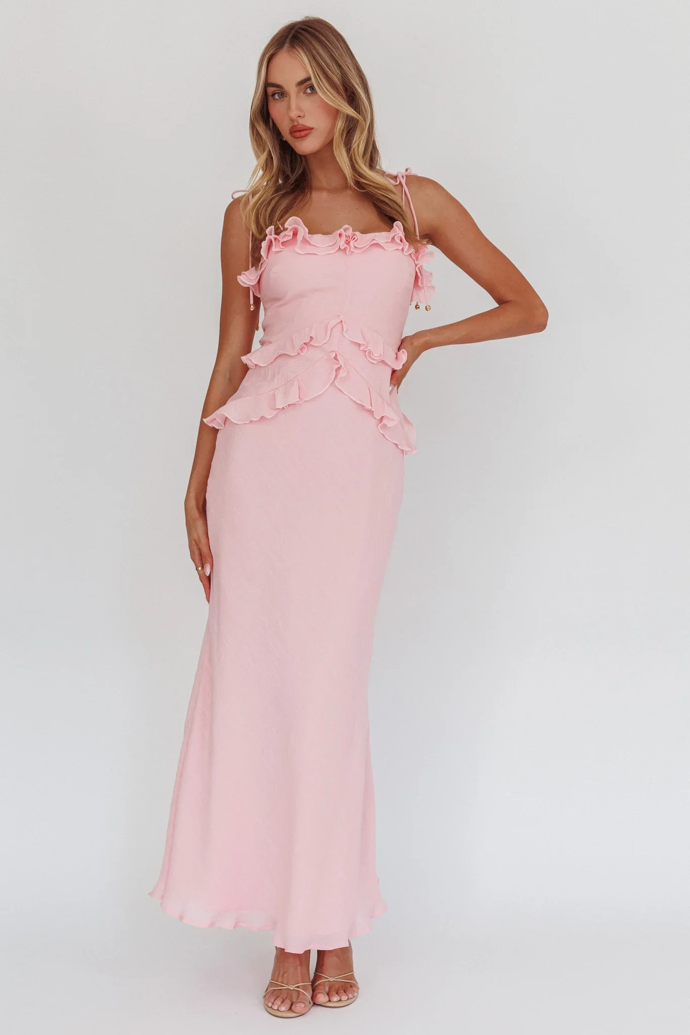 On A Roll Frill Trim Maxi Dress Pink - luluinthesky