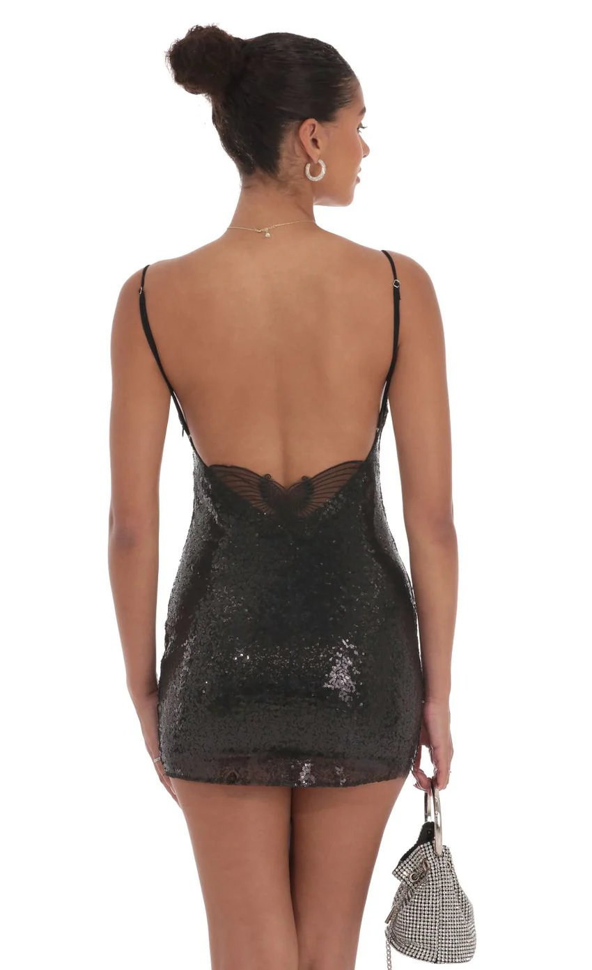 Sequin Butterfly Dress in Black - luluinthesky