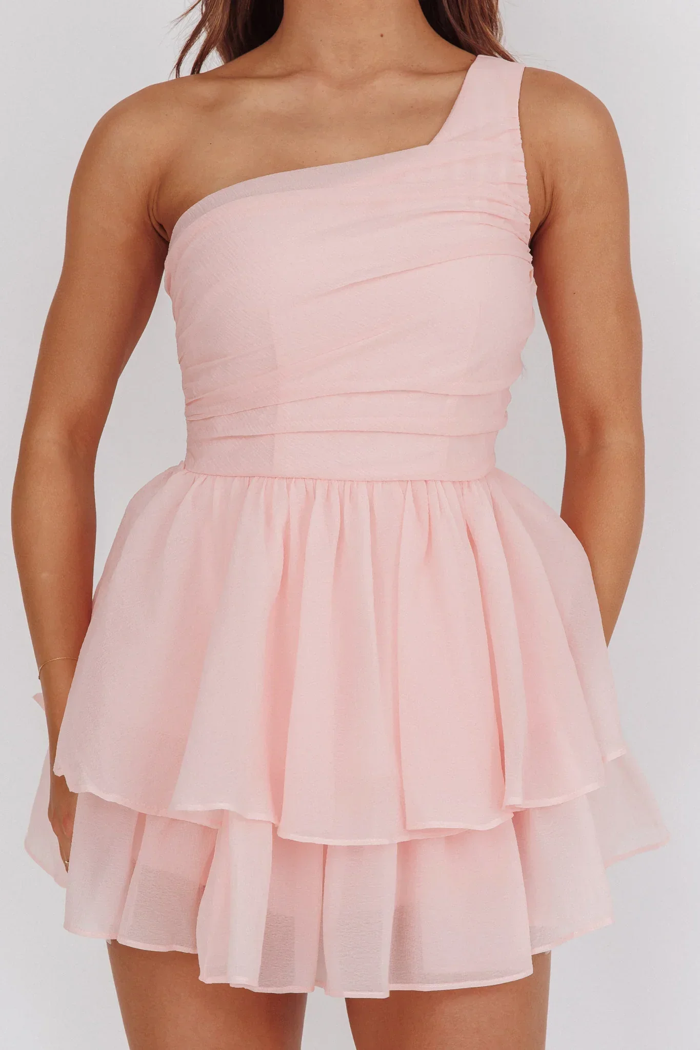 Raelene One-Shoulder Ruffle Romper Pink - luluinthesky