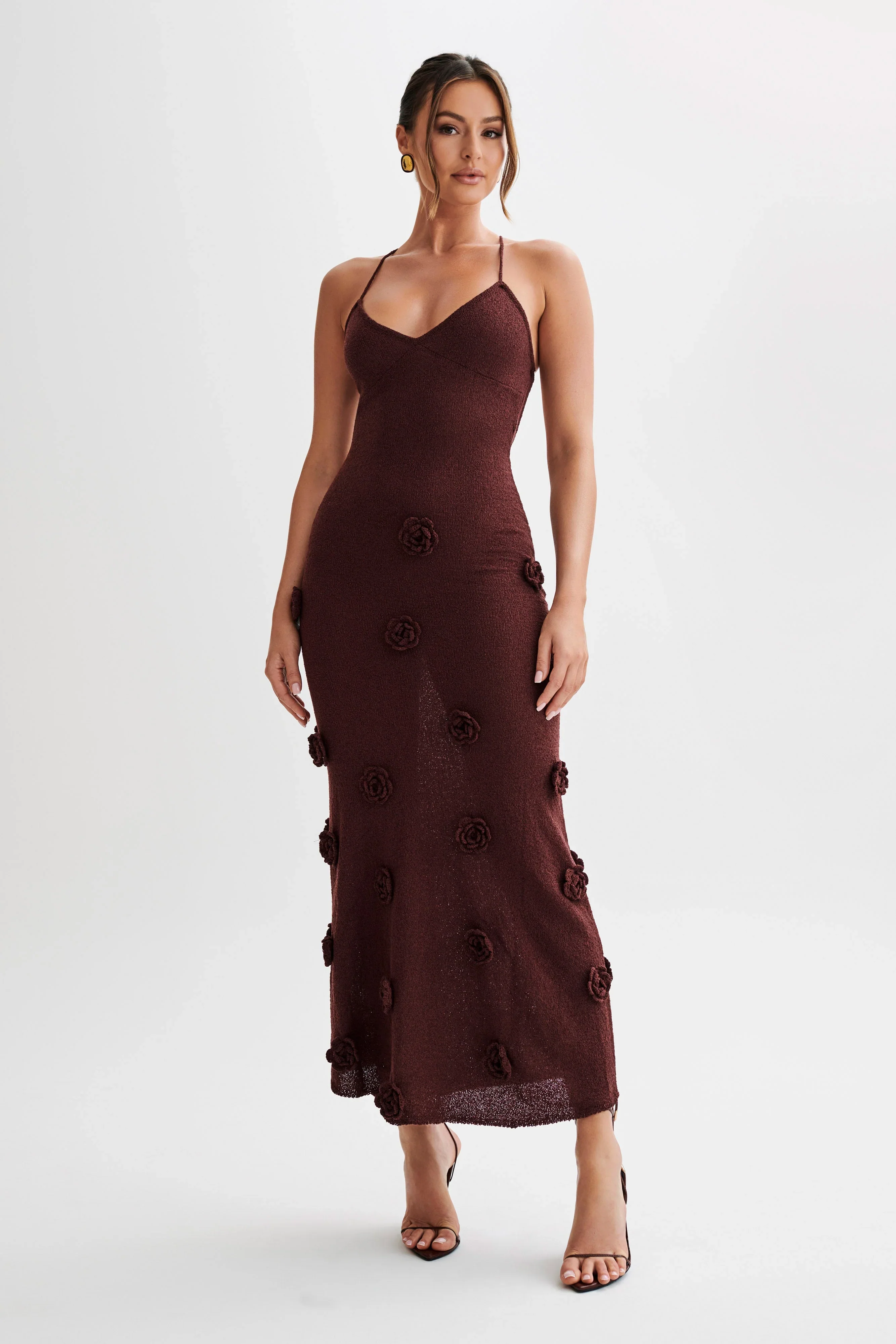 Suki Knit Maxi Dress With Flowers - Plum - luluinthesky