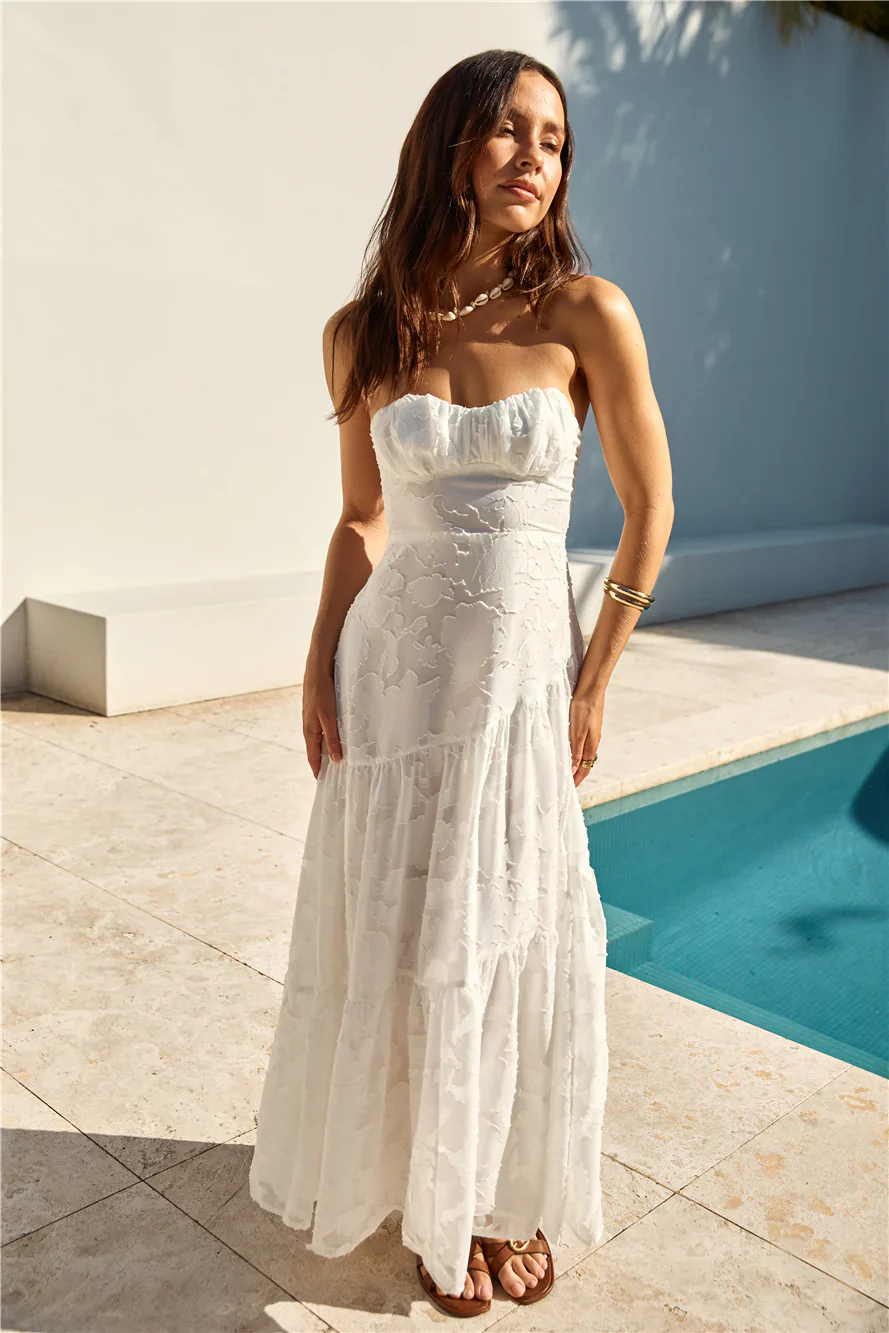 You and Me Strapless Maxi Dress White - luluinthesky