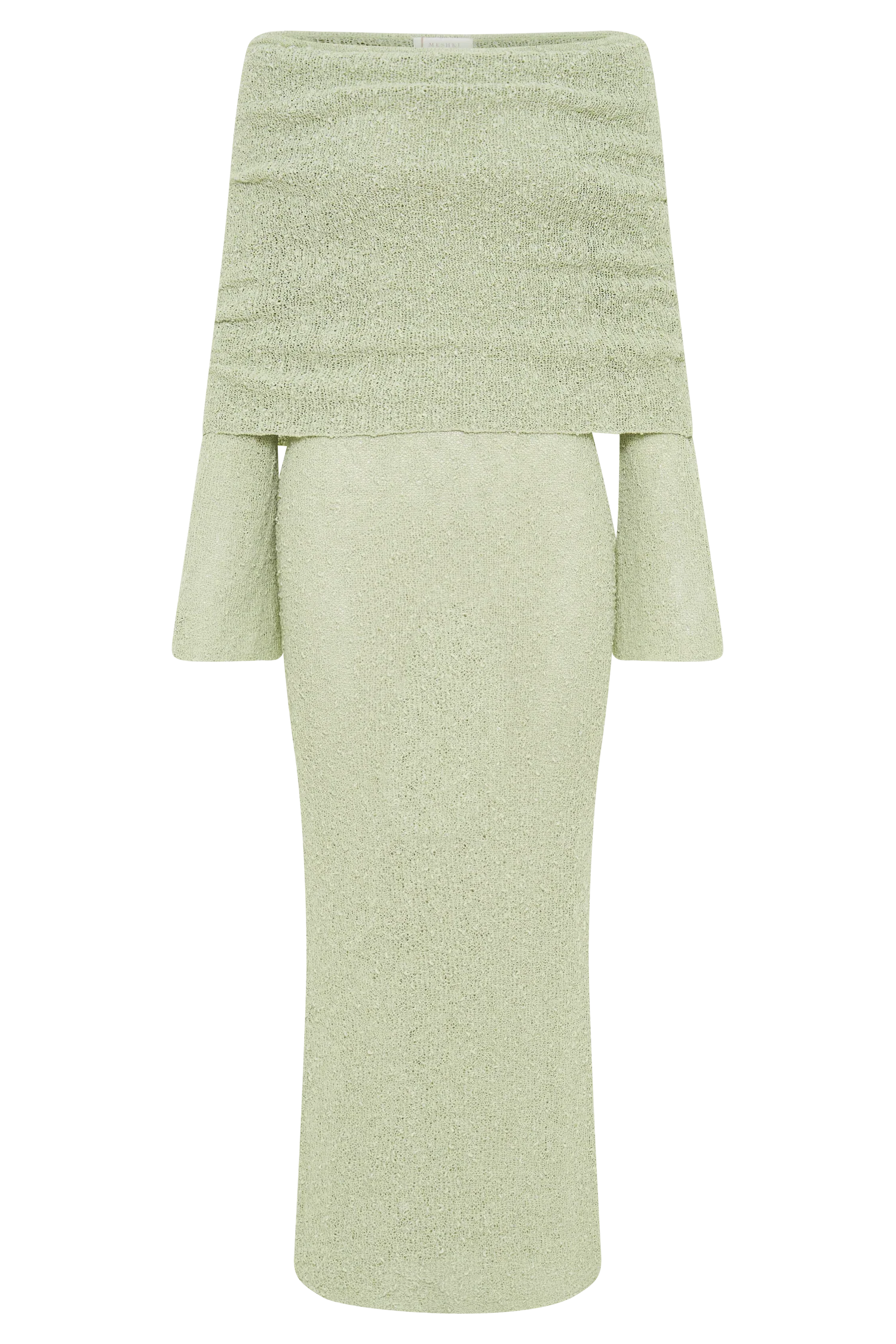 Marisol Off Shoulder Boucle Maxi Dress - Pastel Green - luluinthesky
