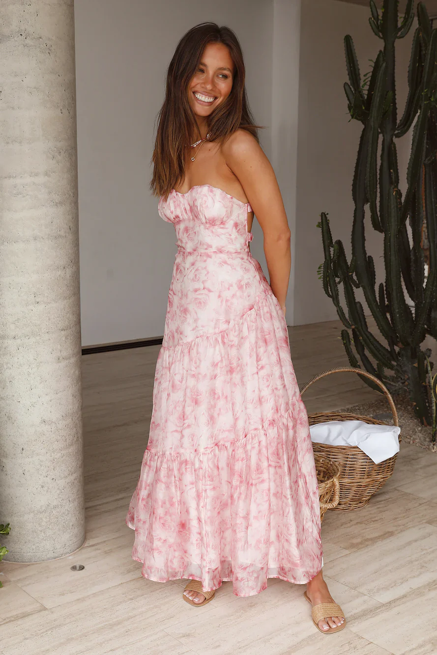 Essence Strapless Maxi Dress Pink - luluinthesky