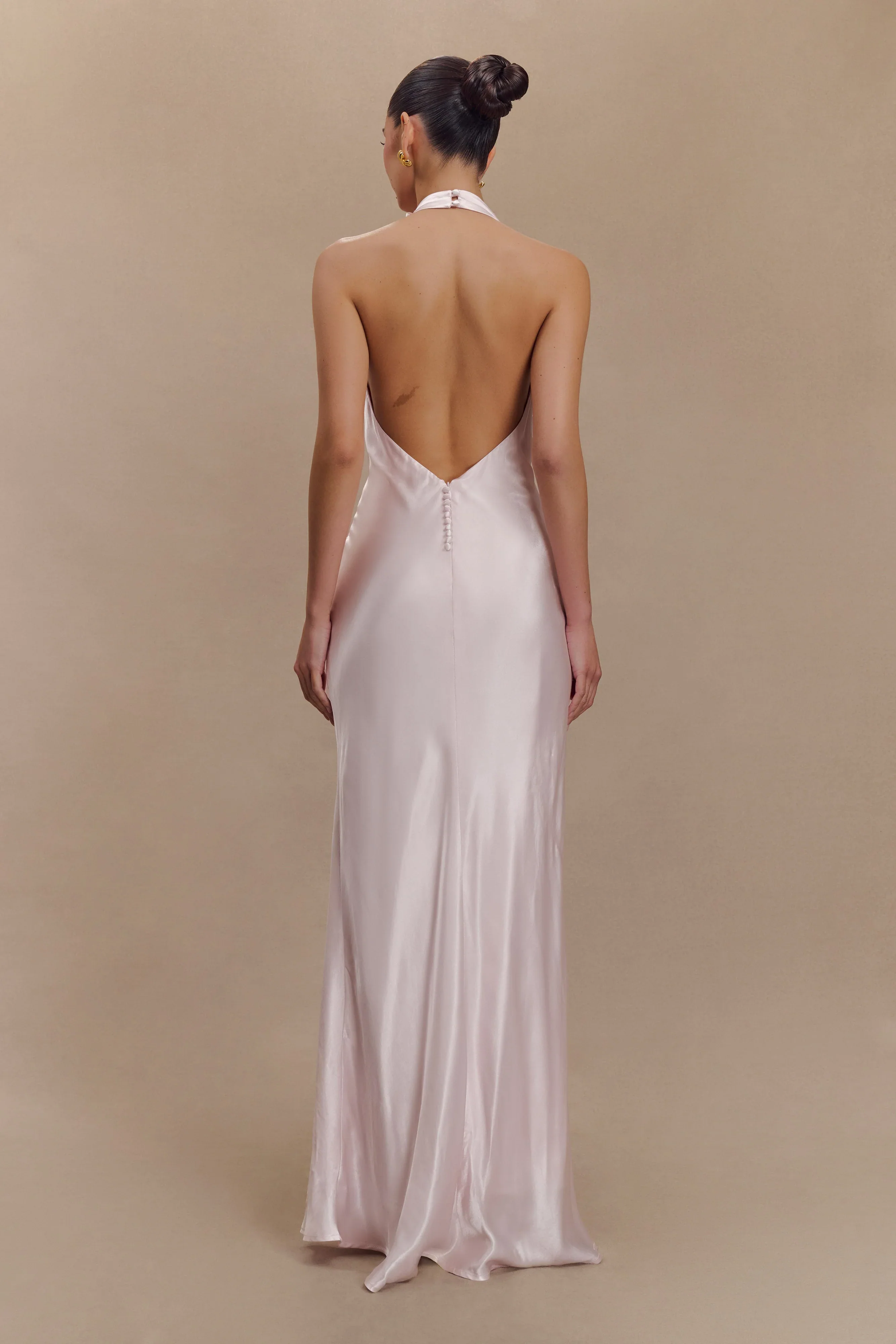 Esther Iridescent Satin Cowl Maxi Dress - Pale Pink - luluinthesky