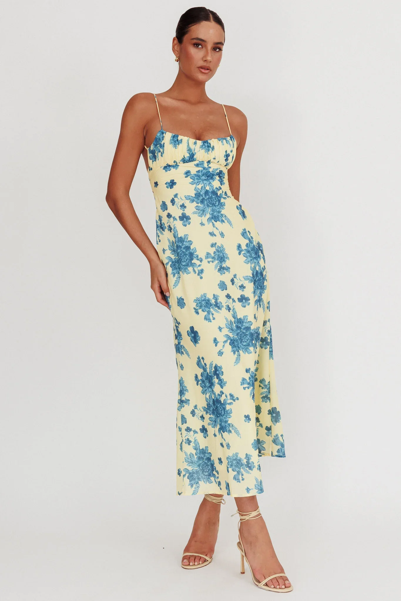 Nerida Low Back Twist Floral Maxi Dress Yellow - luluinthesky