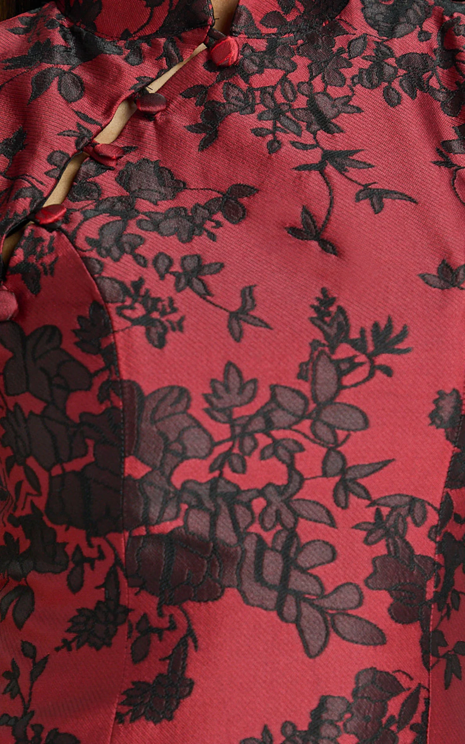 Mackay Mini Dress Jacquard High Neck Puff Sleeve Dress in Red - luluinthesky