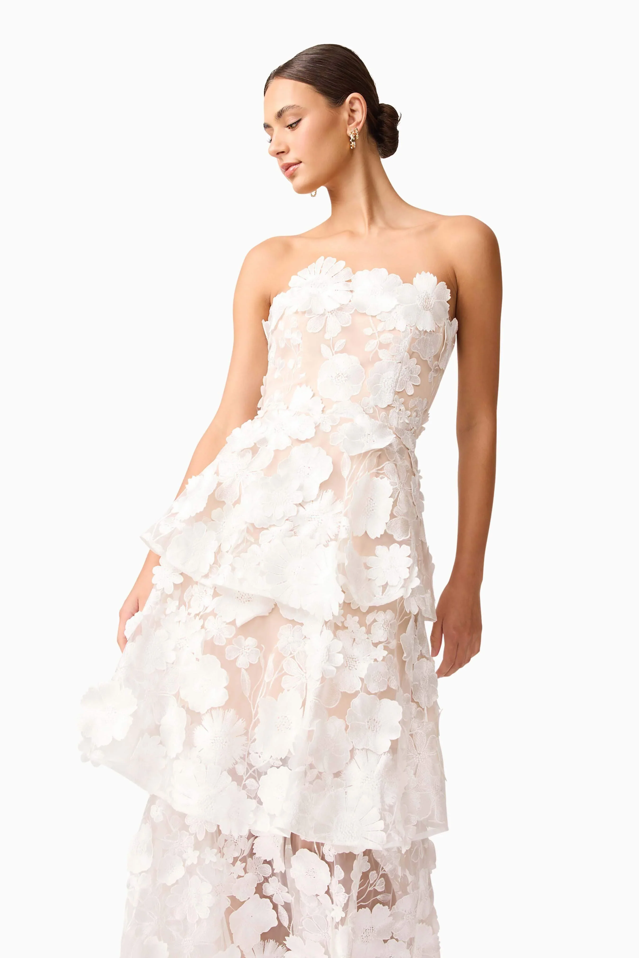 Selene Maxi Tiered 3D Dress in White - luluinthesky