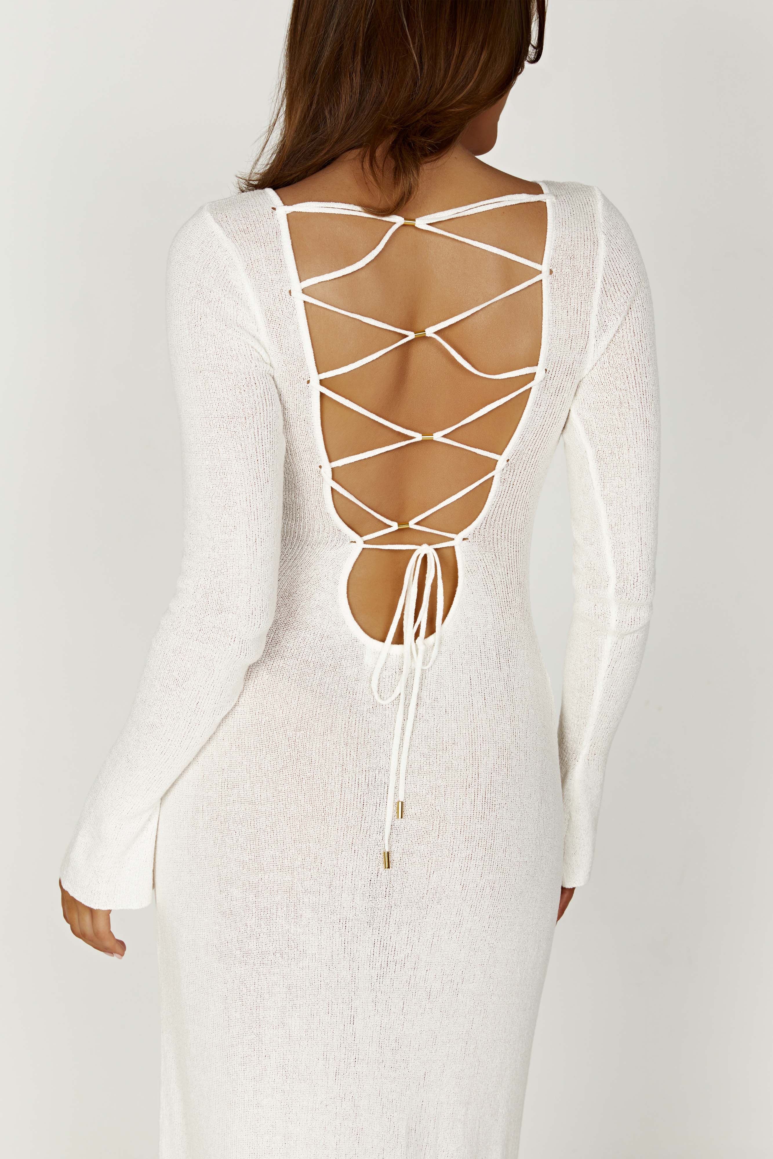 Talia Maxi Open Back Knit Dress - Ivory - luluinthesky