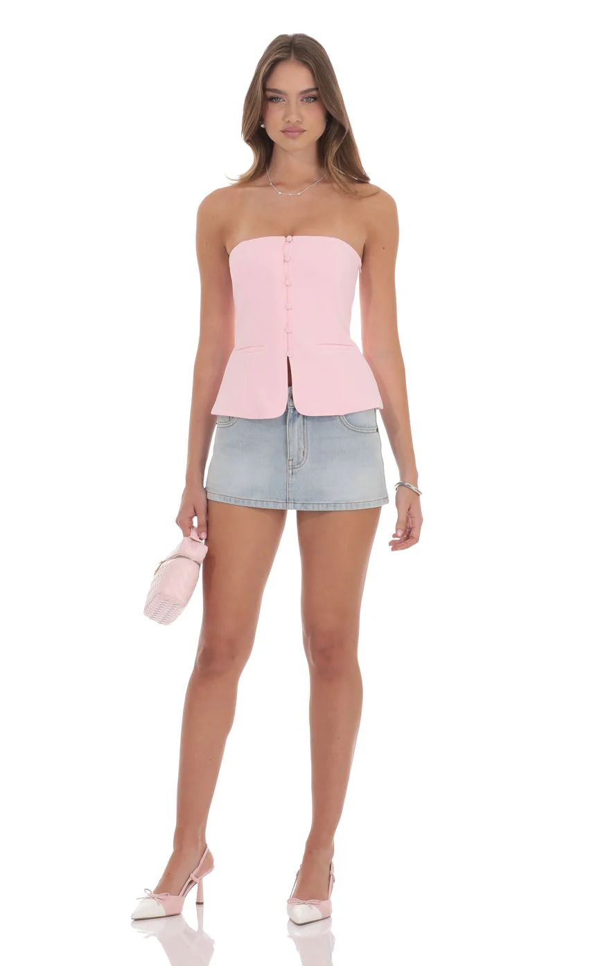 Strapless Tailored Vest in Pink - luluinthesky