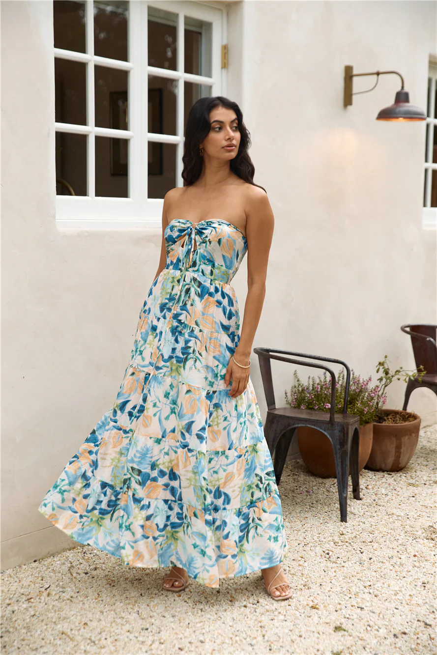 Rainforest Oasis Strapless Maxi Dress Blue - luluinthesky
