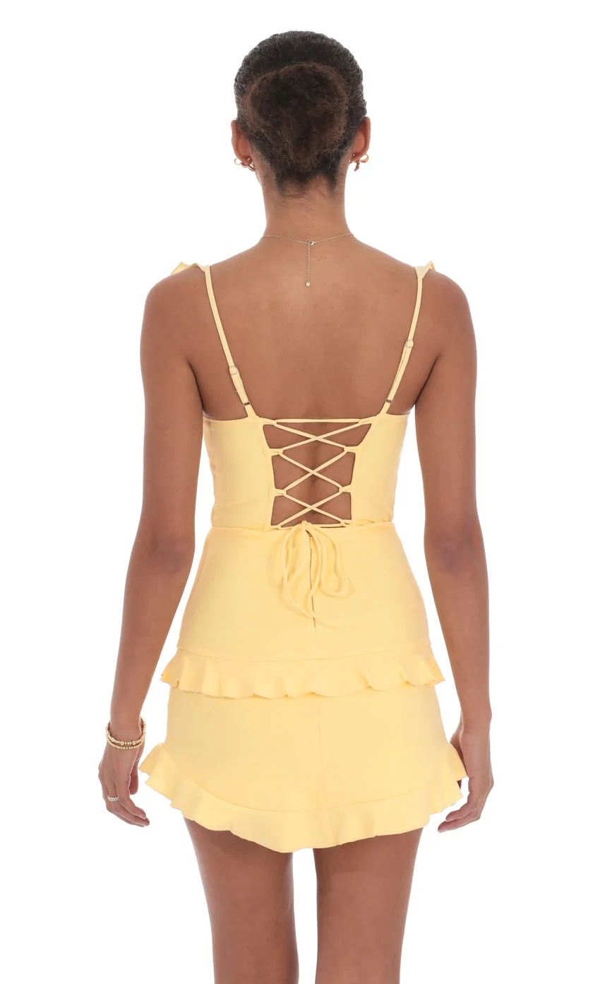 Ruffle Corset Dress in Yellow - luluinthesky