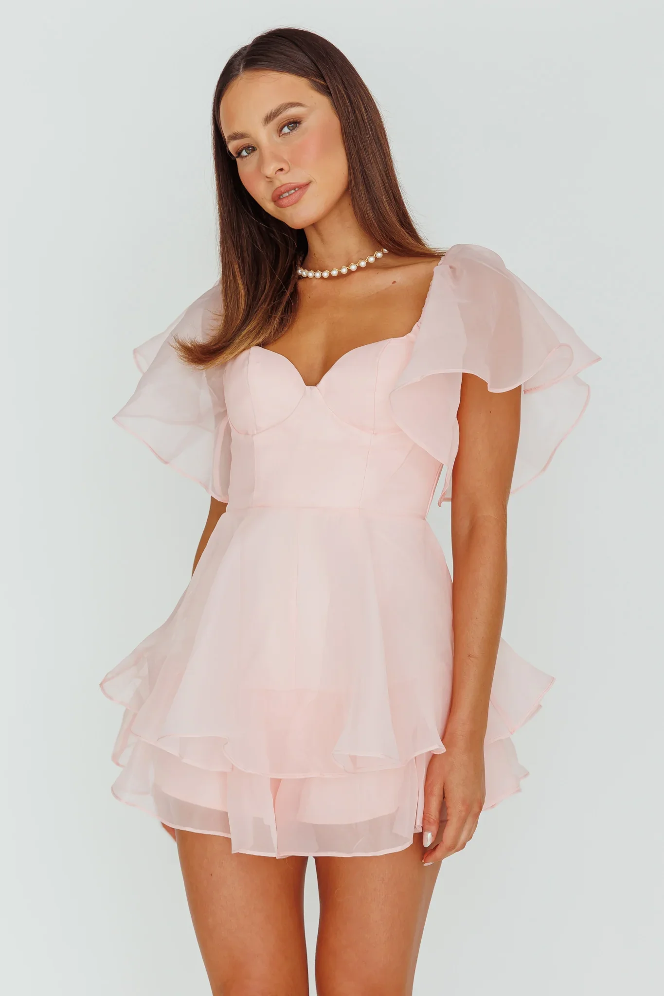 Aphrodite Angel Sleeve Layered Romper Pink - luluinthesky